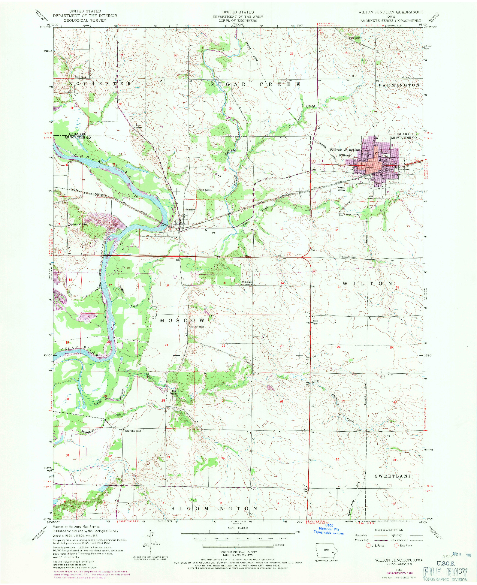 USGS 1:24000-SCALE QUADRANGLE FOR WILTON JUNCTION, IA 1953