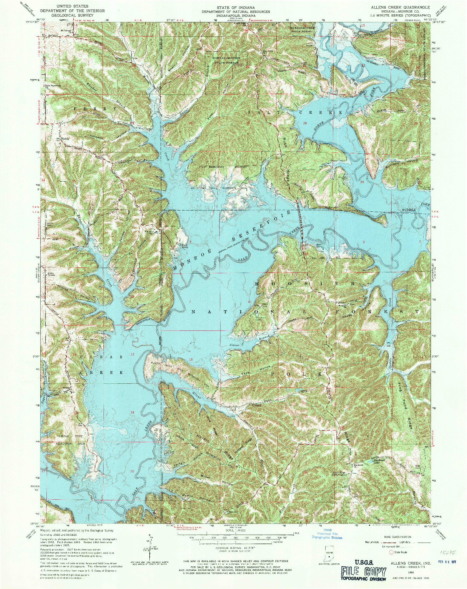 USGS 1:24000-SCALE QUADRANGLE FOR ALLENS CREEK, IN 1966