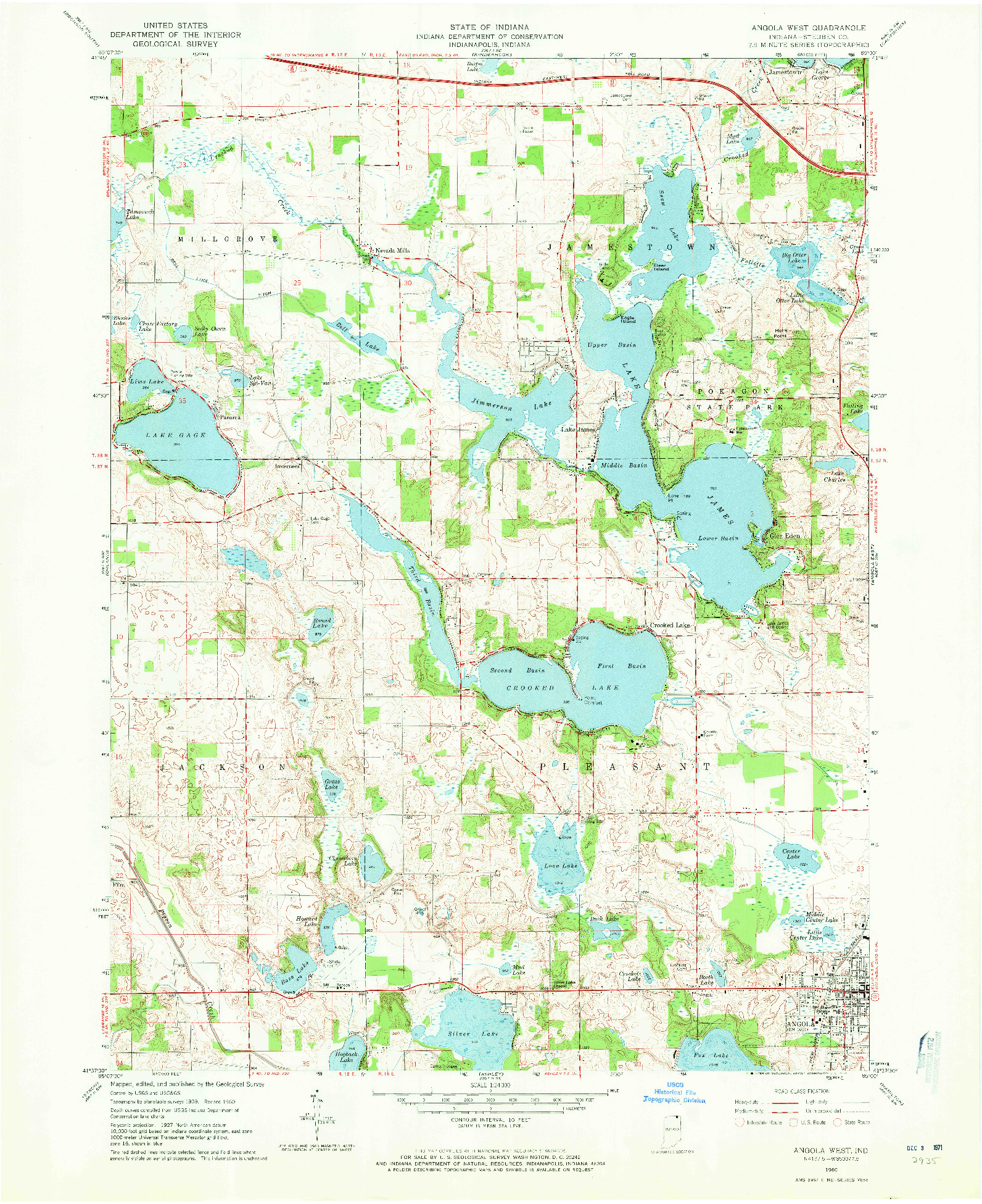 USGS 1:24000-SCALE QUADRANGLE FOR ANGOLA WEST, IN 1960