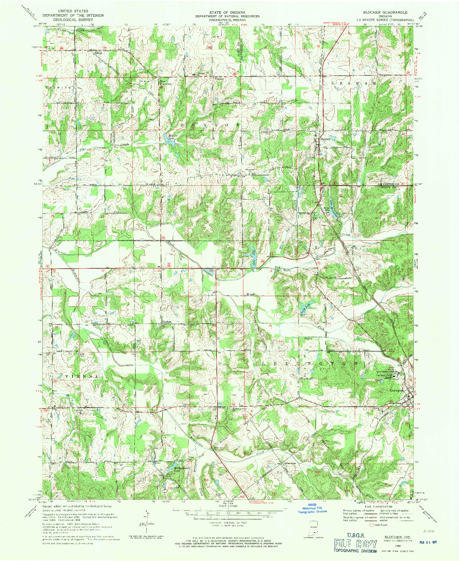 USGS 1:24000-SCALE QUADRANGLE FOR BLOCHER, IN 1968