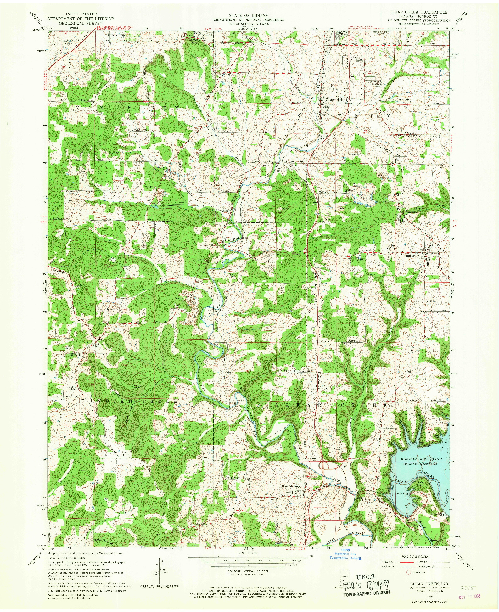 USGS 1:24000-SCALE QUADRANGLE FOR CLEAR CREEK, IN 1965