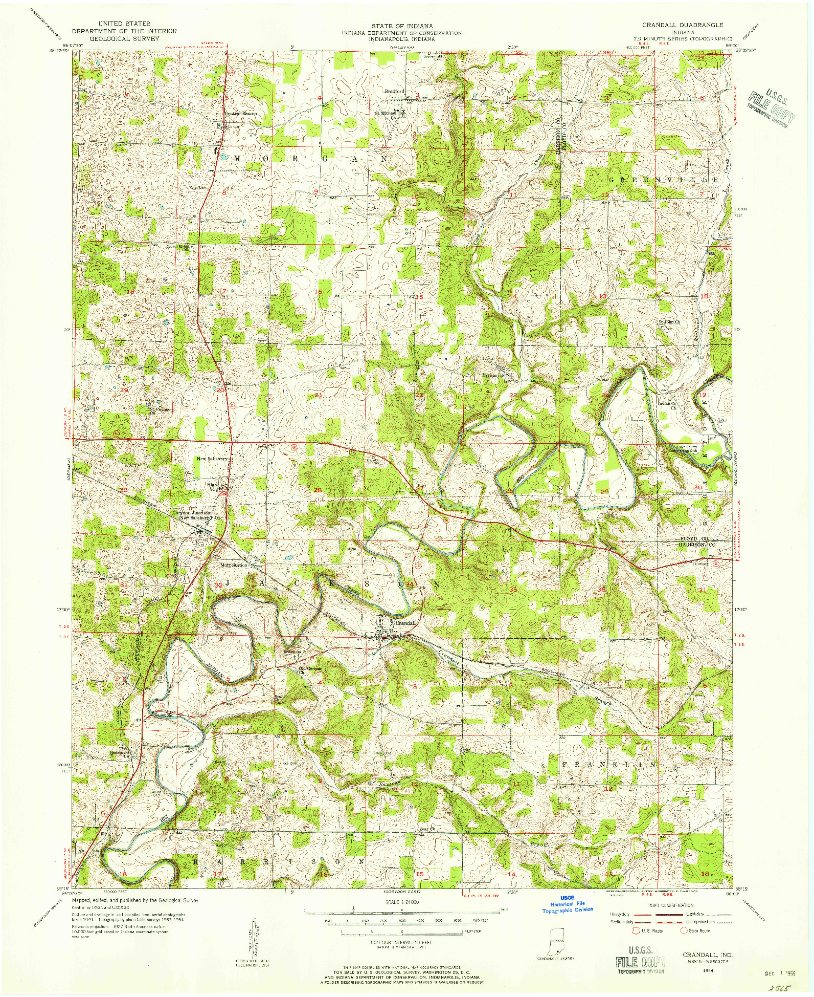 USGS 1:24000-SCALE QUADRANGLE FOR CRANDALL, IN 1954