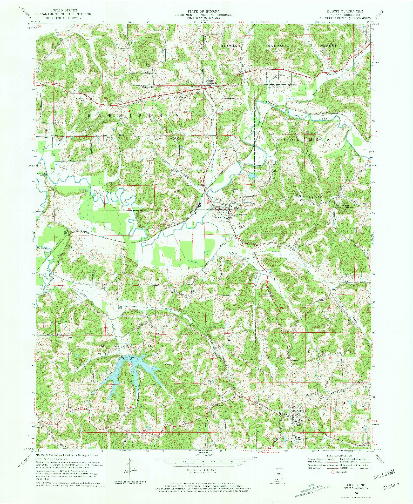 USGS 1:24000-SCALE QUADRANGLE FOR DUBOIS, IN 1969