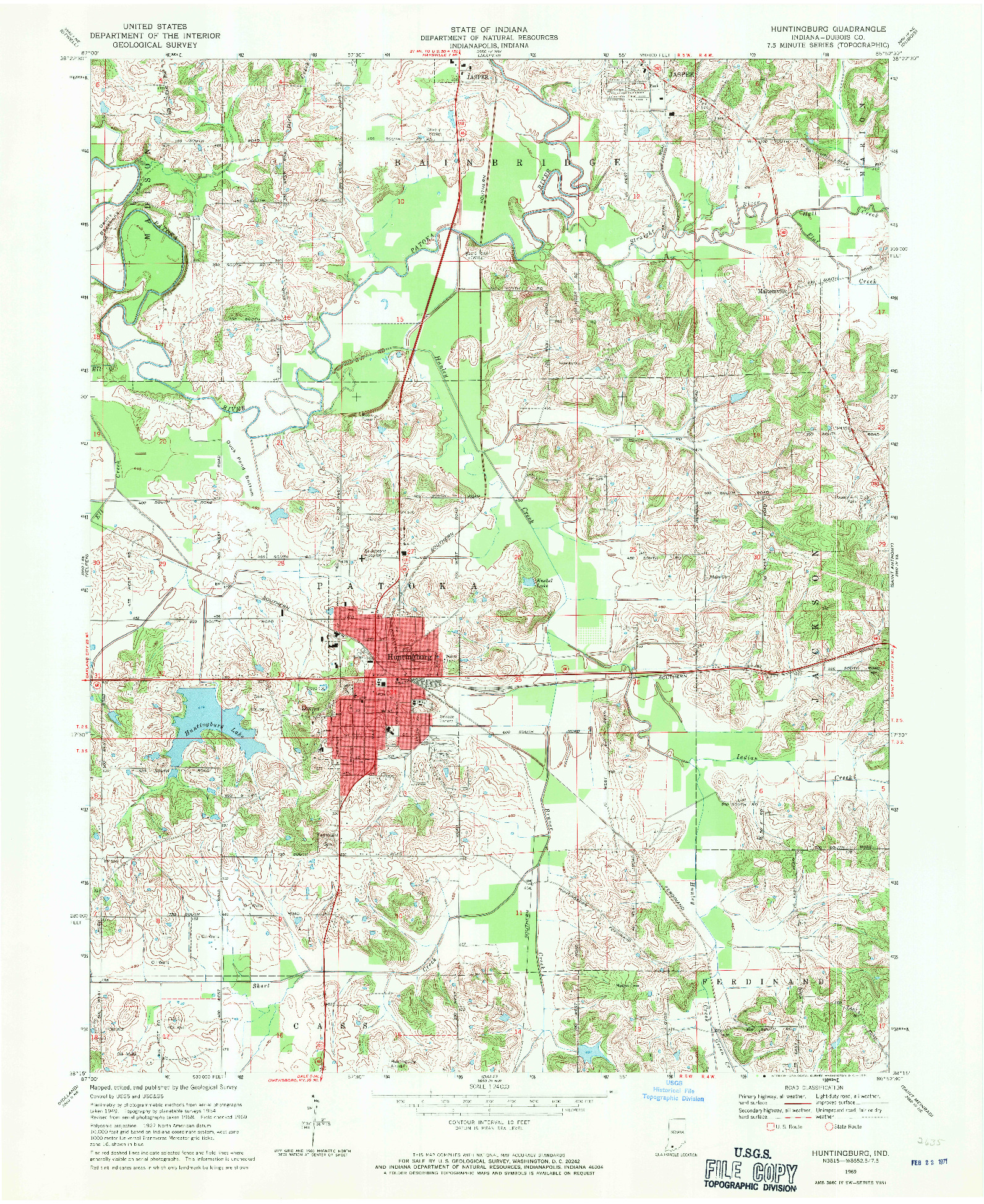 USGS 1:24000-SCALE QUADRANGLE FOR HUNTINGBURG, IN 1969