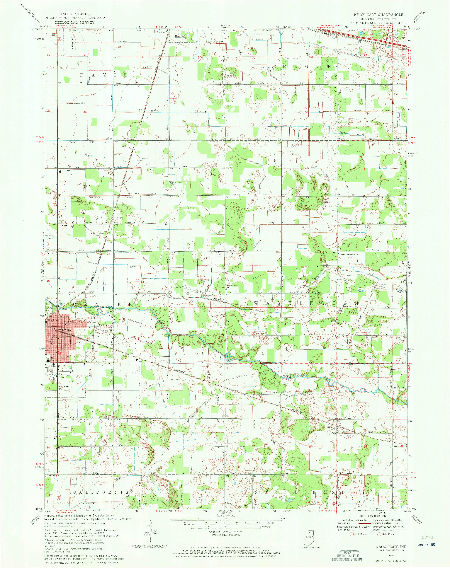 USGS 1:24000-SCALE QUADRANGLE FOR KNOX EAST, IN 1969