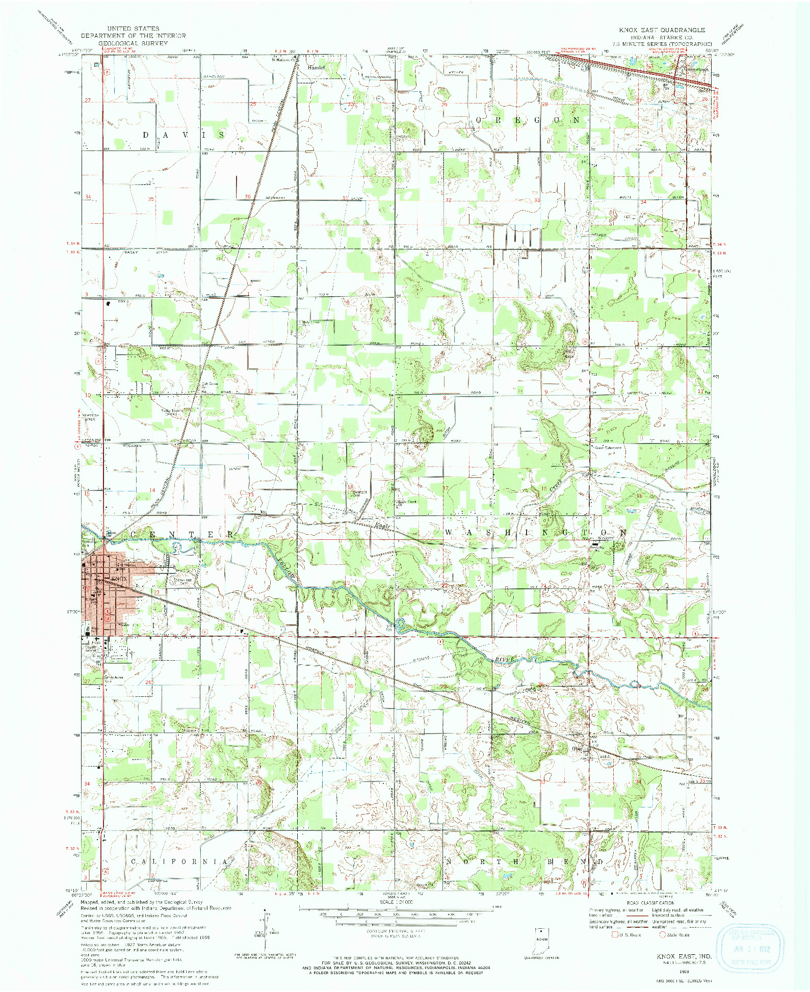 USGS 1:24000-SCALE QUADRANGLE FOR KNOX EAST, IN 1969