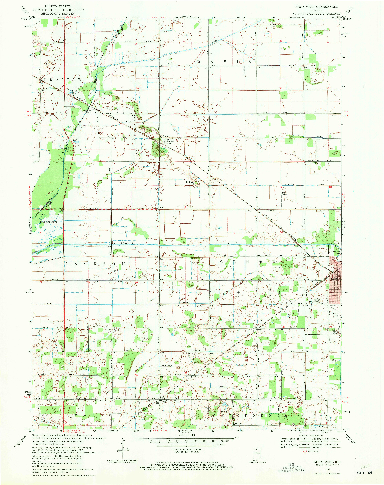 USGS 1:24000-SCALE QUADRANGLE FOR KNOX WEST, IN 1969