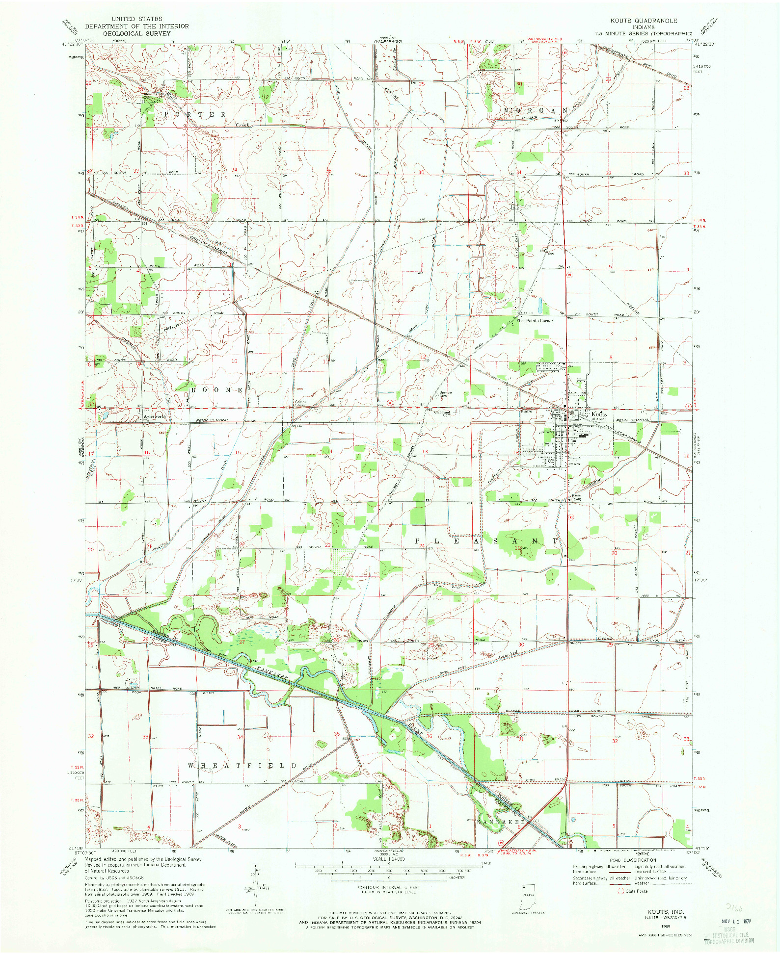 USGS 1:24000-SCALE QUADRANGLE FOR KOUTS, IN 1969