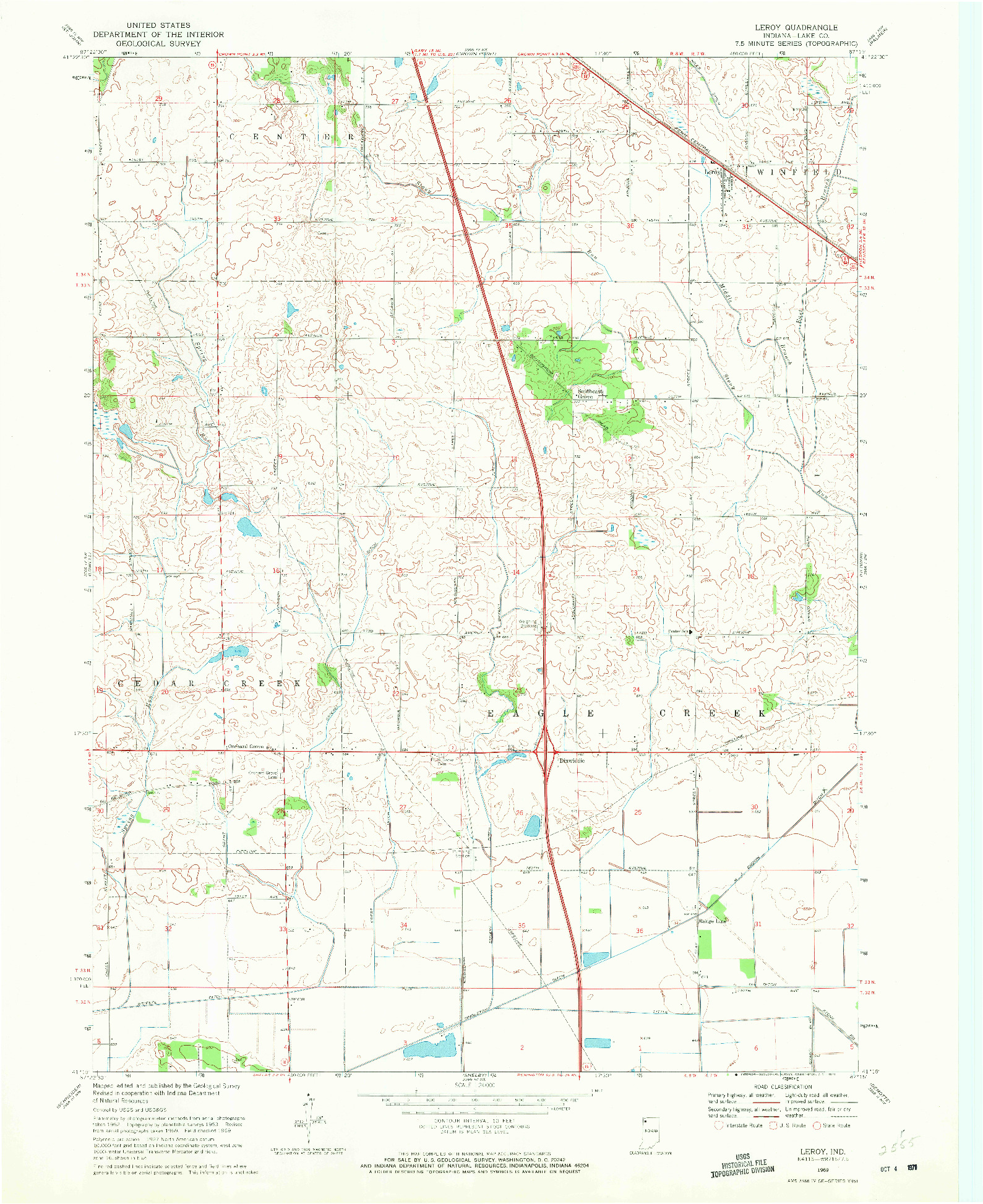 USGS 1:24000-SCALE QUADRANGLE FOR LEROY, IN 1969