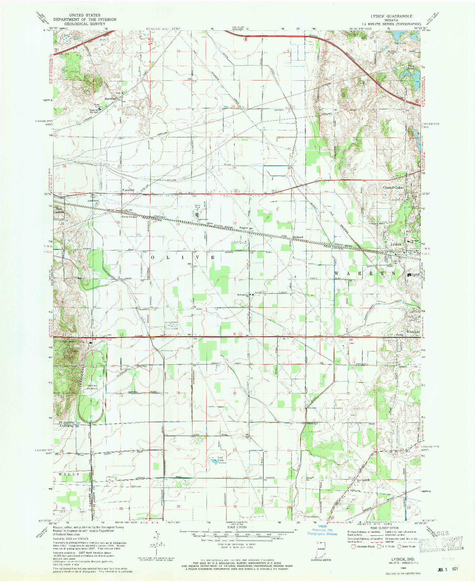 USGS 1:24000-SCALE QUADRANGLE FOR LYDICK, IN 1969