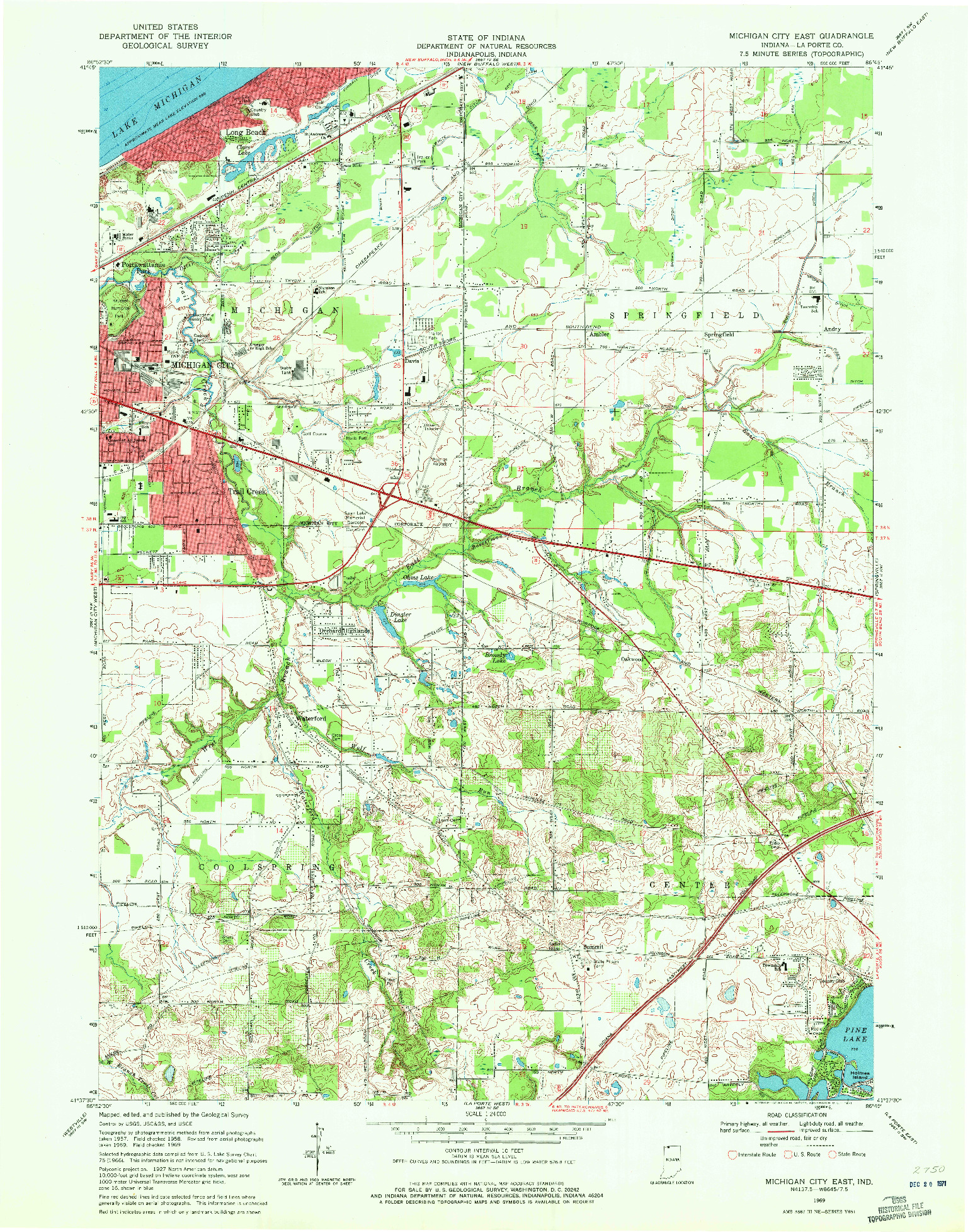 USGS 1:24000-SCALE QUADRANGLE FOR MICHIGAN CITY EAST, IN 1969