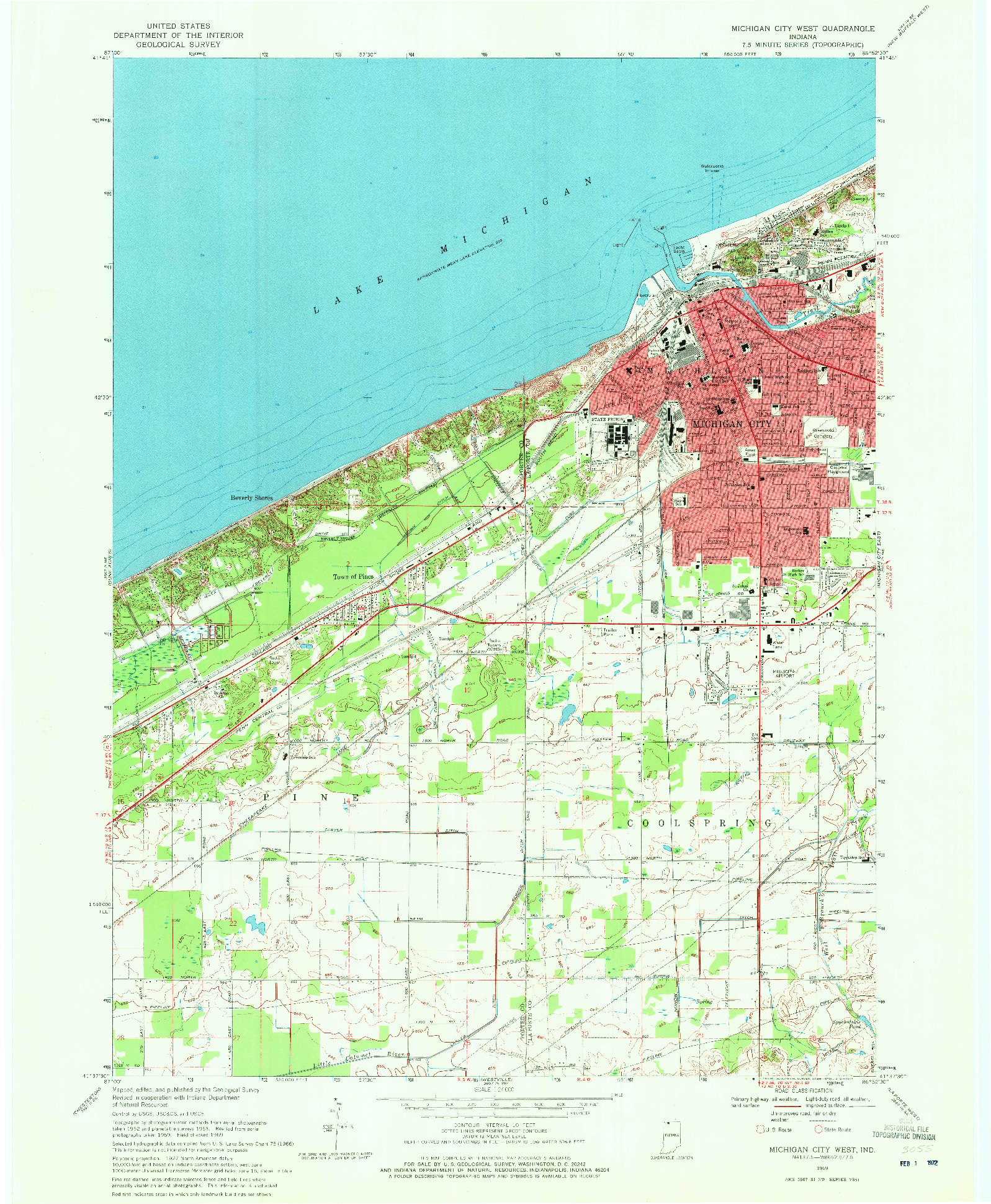 USGS 1:24000-SCALE QUADRANGLE FOR MICHIGAN CITY WEST, IN 1969