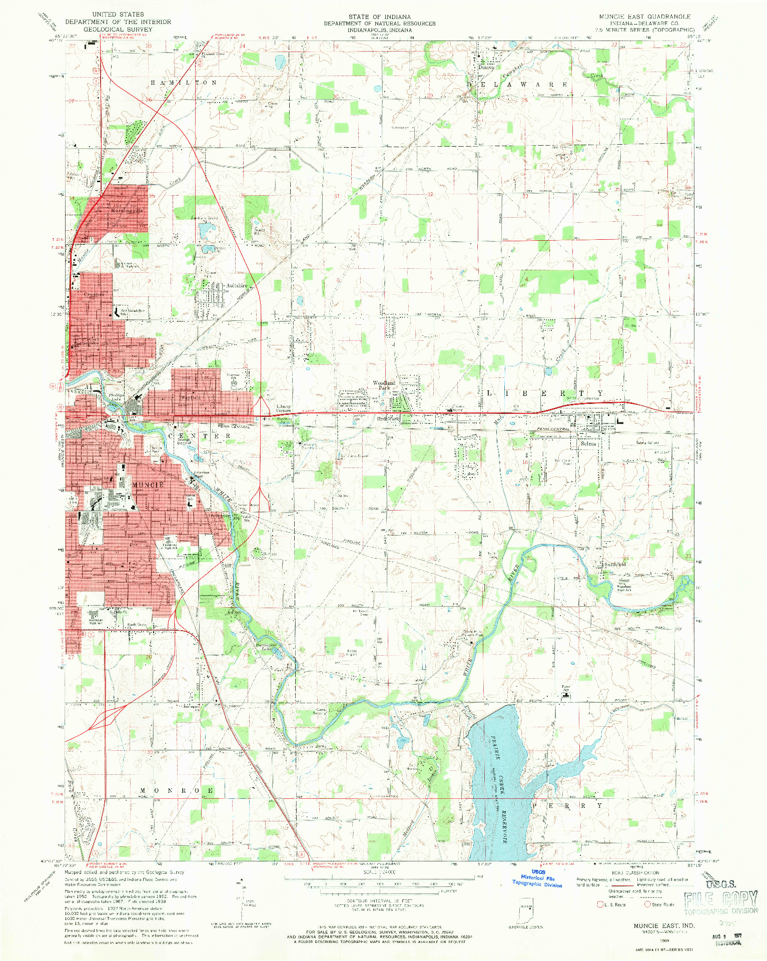 USGS 1:24000-SCALE QUADRANGLE FOR MUNCIE EAST, IN 1969