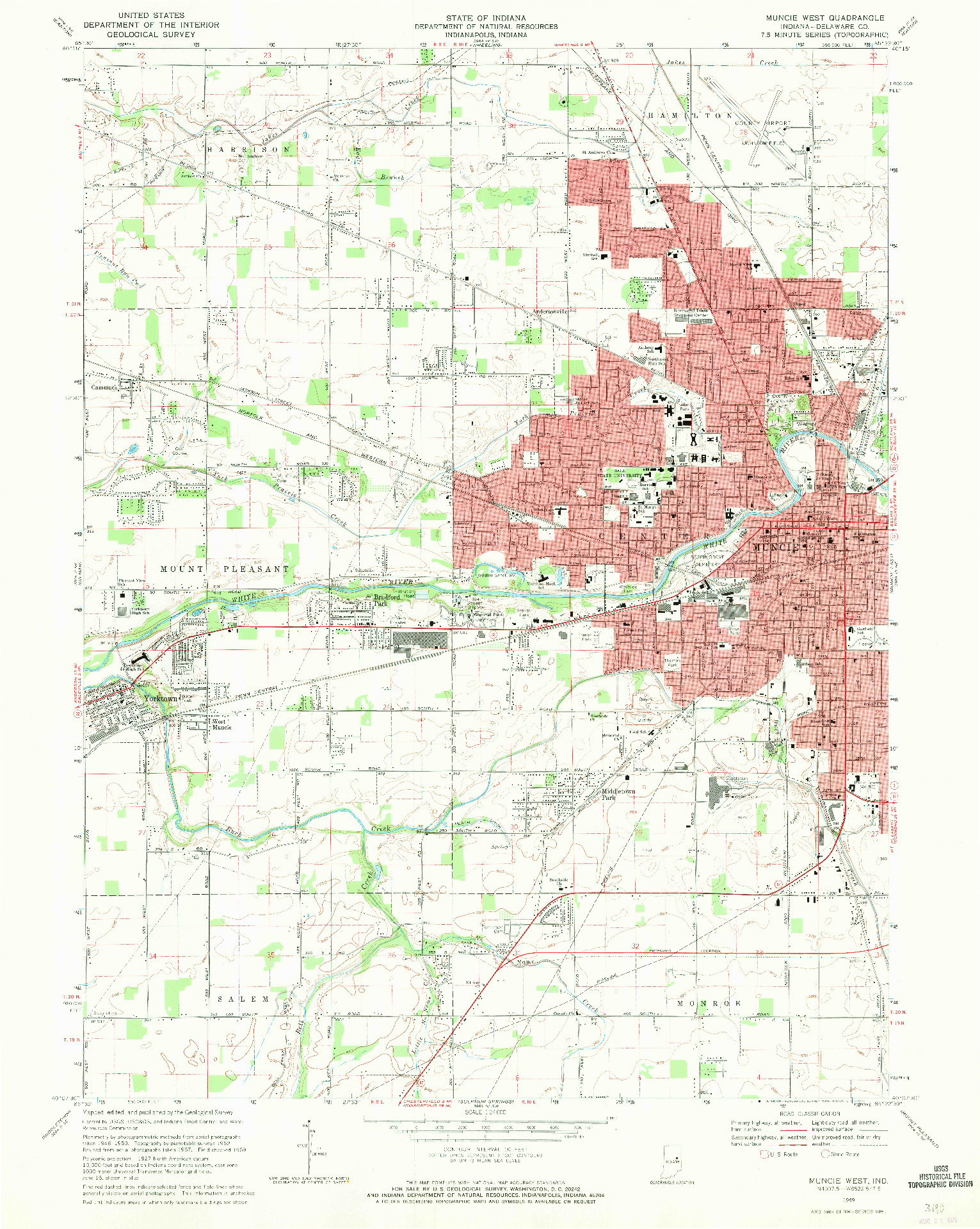 USGS 1:24000-SCALE QUADRANGLE FOR MUNCIE WEST, IN 1969