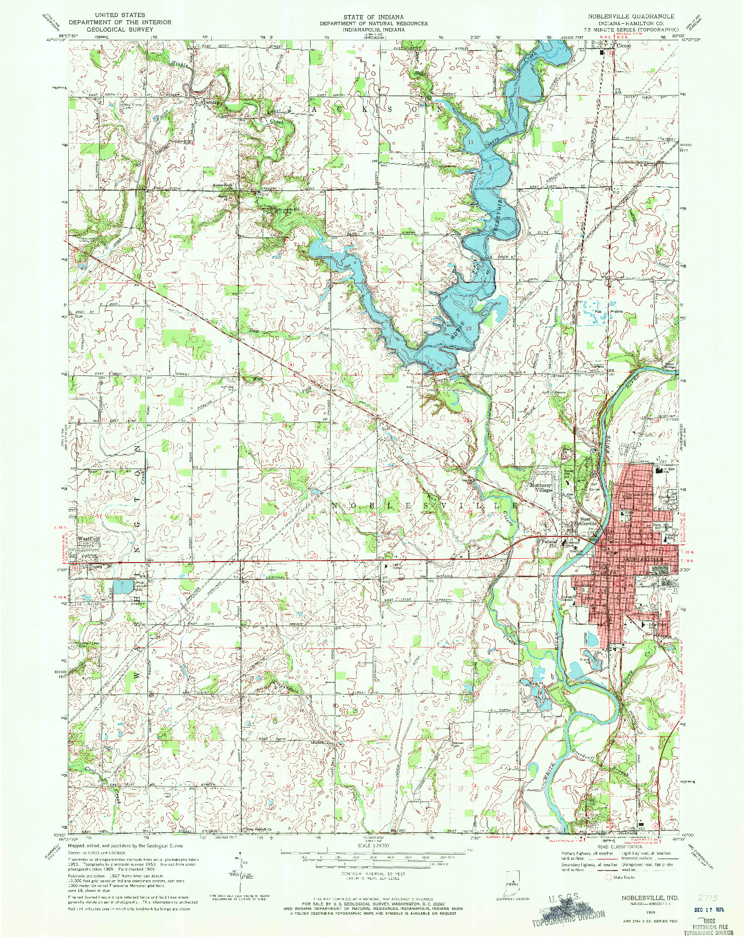 USGS 1:24000-SCALE QUADRANGLE FOR NOBLESVILLE, IN 1969