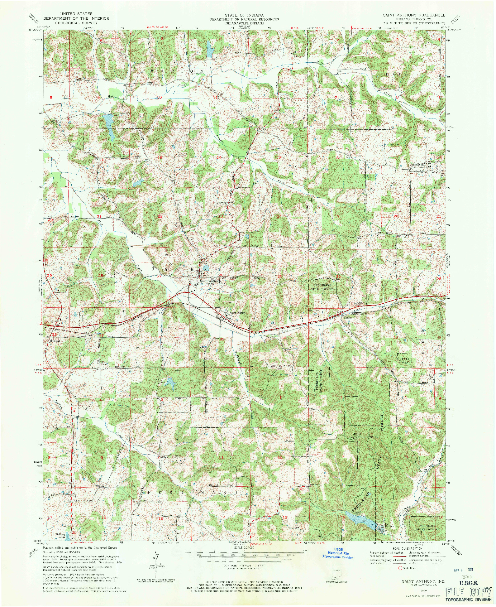 USGS 1:24000-SCALE QUADRANGLE FOR SAINT ANTHONY, IN 1969