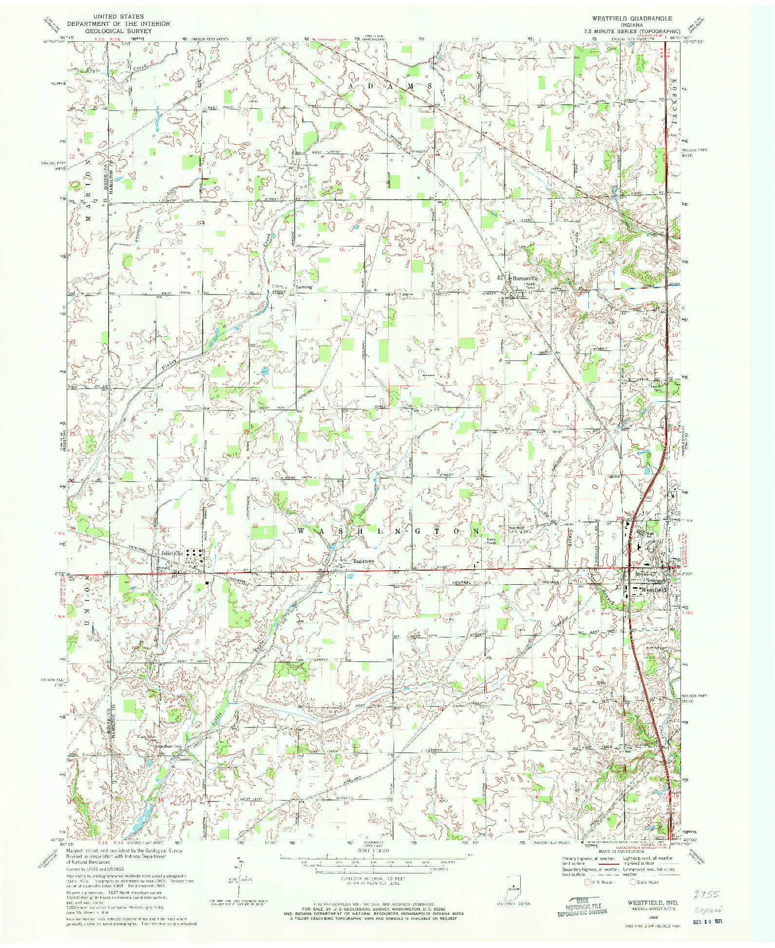 USGS 1:24000-SCALE QUADRANGLE FOR WESTFIELD, IN 1969