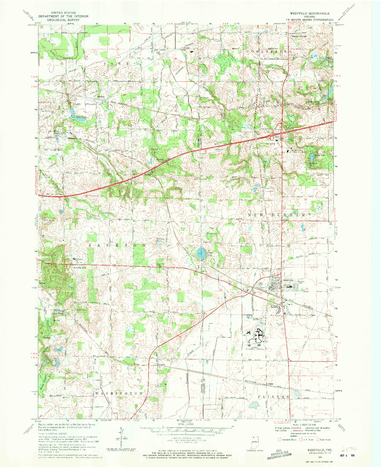 USGS 1:24000-SCALE QUADRANGLE FOR WESTVILLE, IN 1969