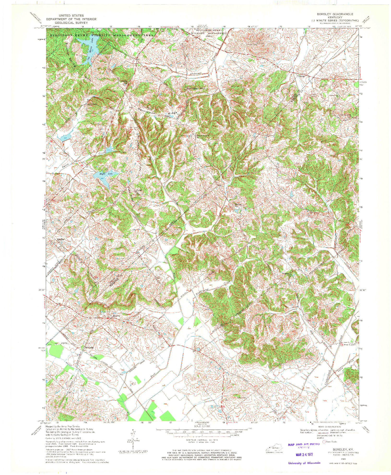 USGS 1:24000-SCALE QUADRANGLE FOR BORDLEY, KY 1969