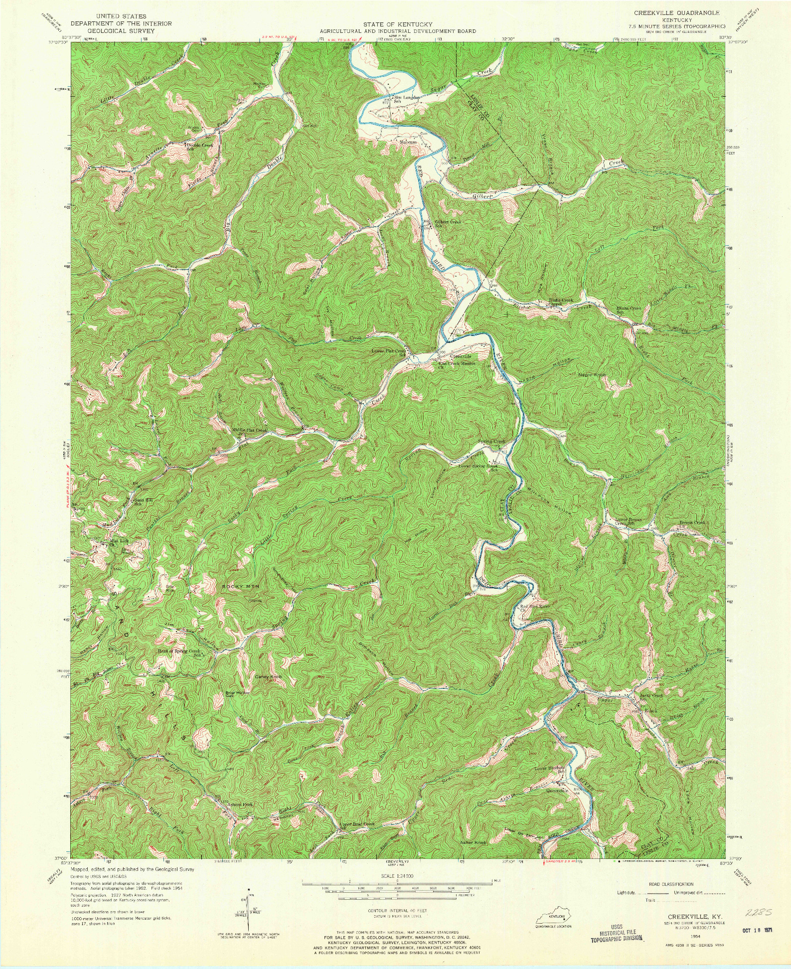 USGS 1:24000-SCALE QUADRANGLE FOR CREEKVILLE, KY 1954