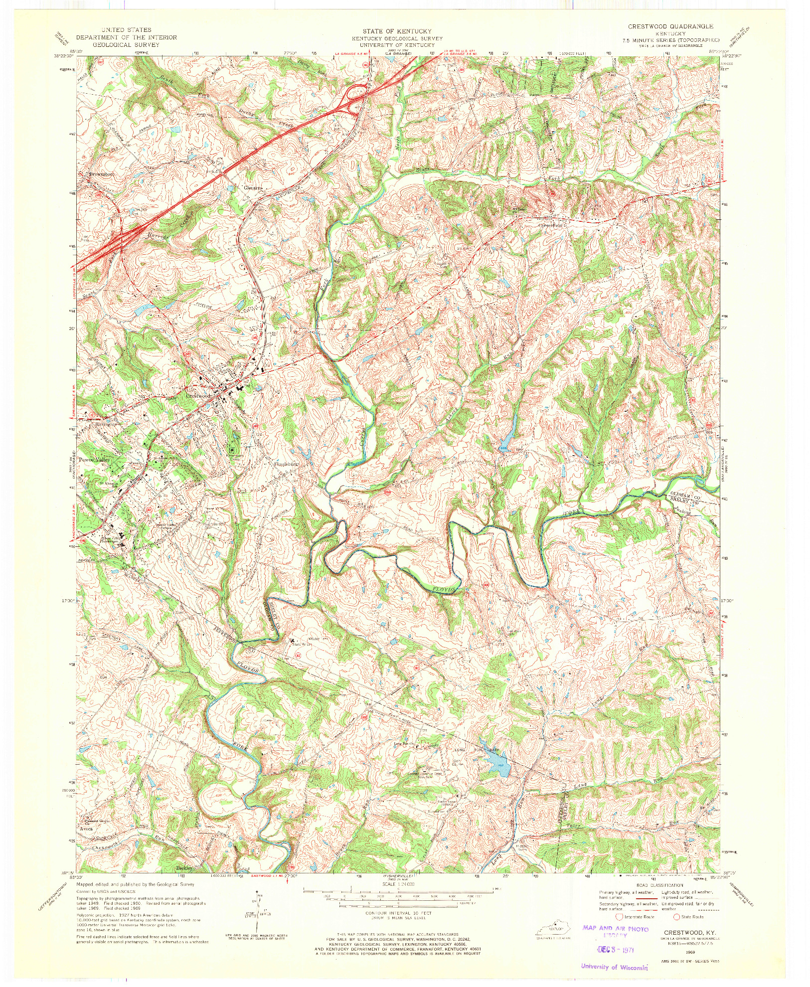 USGS 1:24000-SCALE QUADRANGLE FOR CRESTWOOD, KY 1969