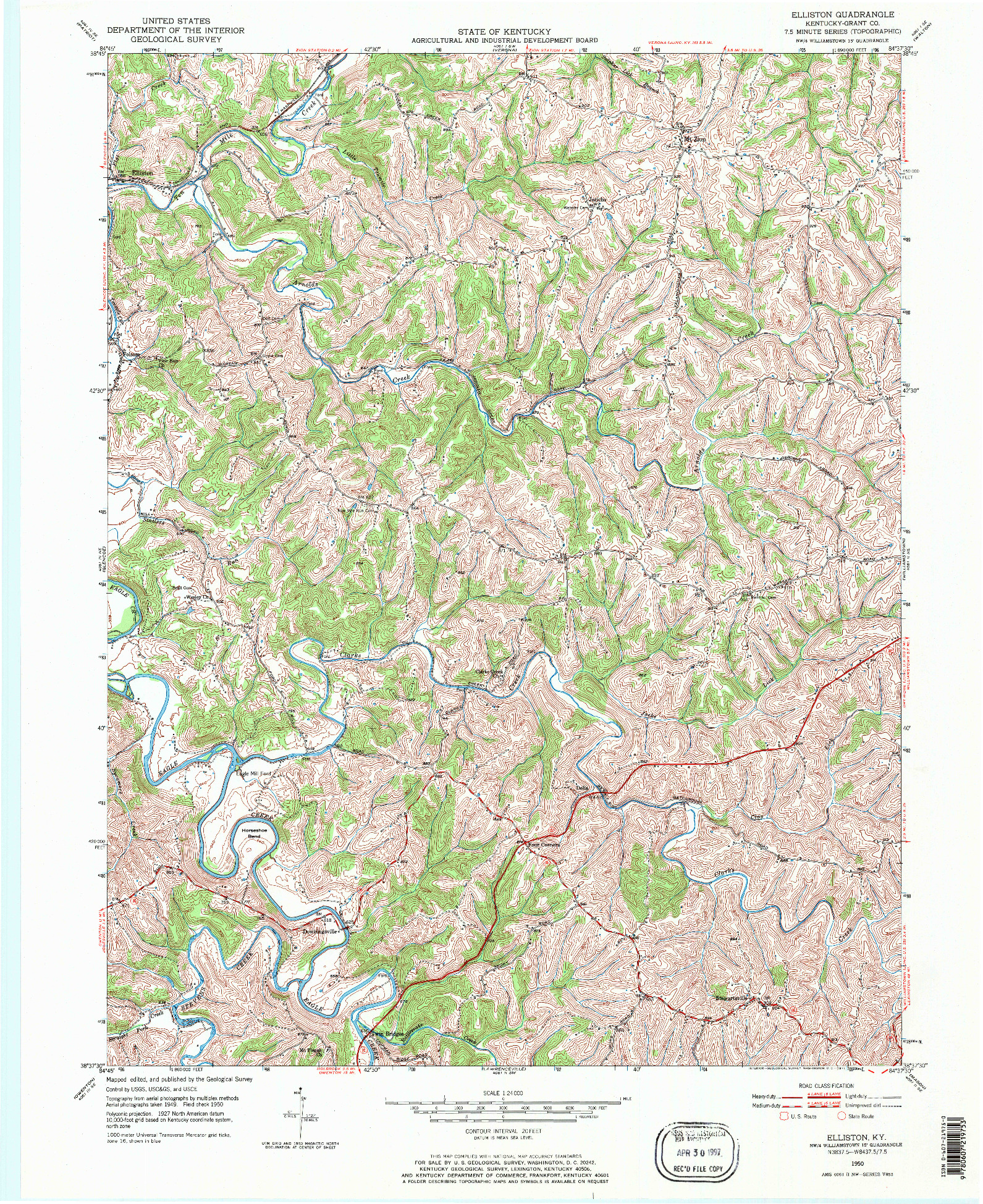 USGS 1:24000-SCALE QUADRANGLE FOR ELLISTON, KY 1950