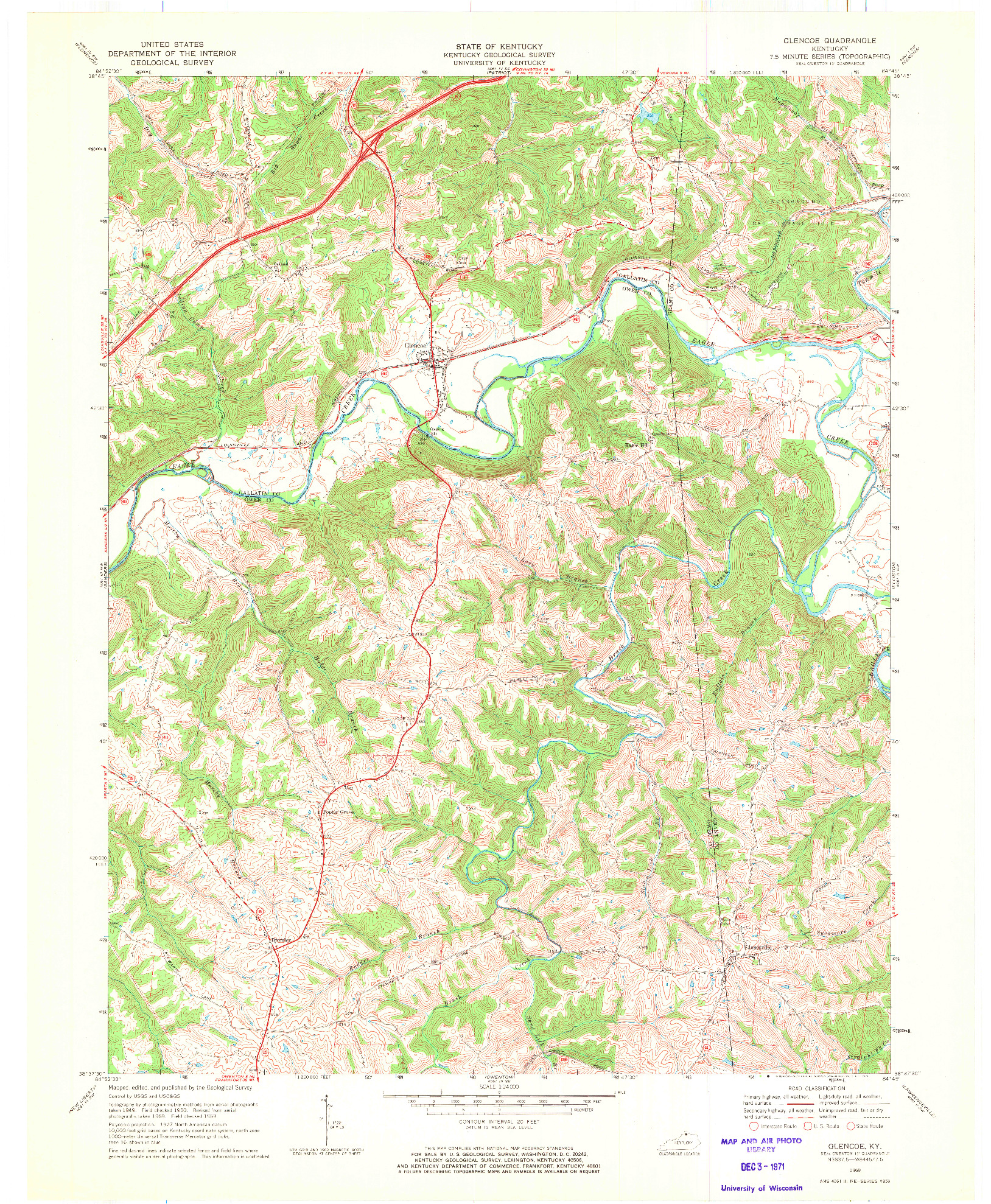 USGS 1:24000-SCALE QUADRANGLE FOR GLENCOE, KY 1969