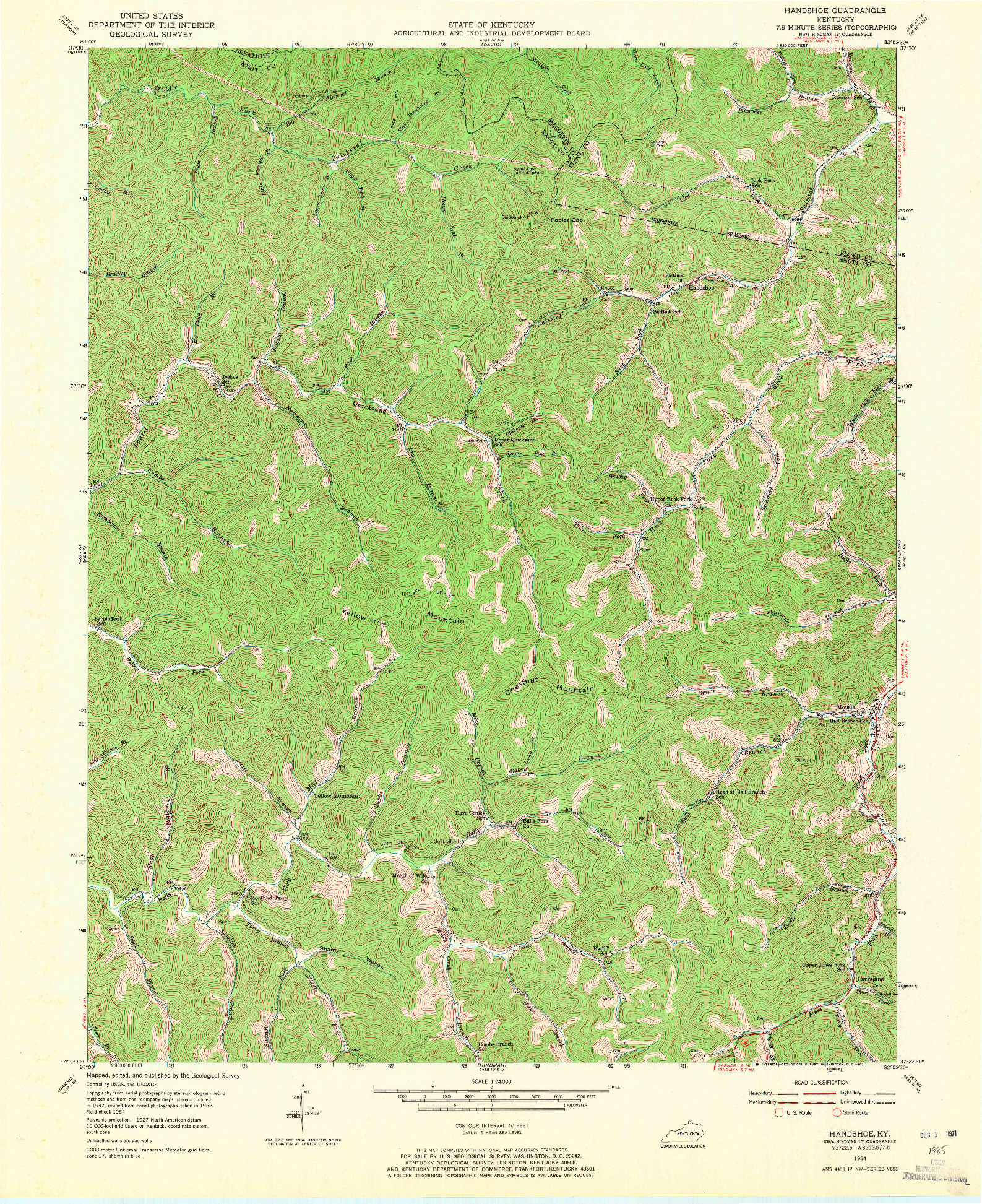 USGS 1:24000-SCALE QUADRANGLE FOR HANDSHOE, KY 1954