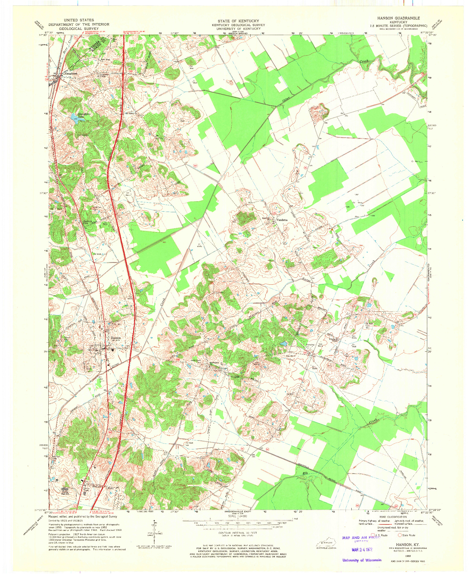 USGS 1:24000-SCALE QUADRANGLE FOR HANSON, KY 1969