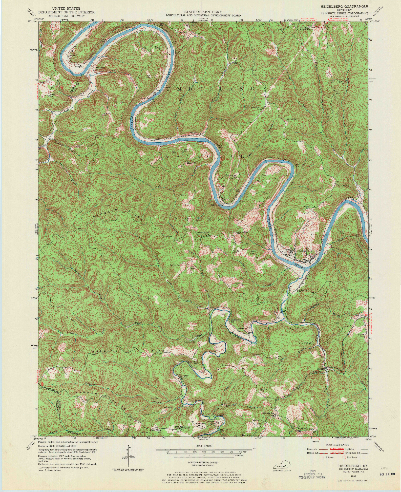 USGS 1:24000-SCALE QUADRANGLE FOR HEIDELBERG, KY 1952