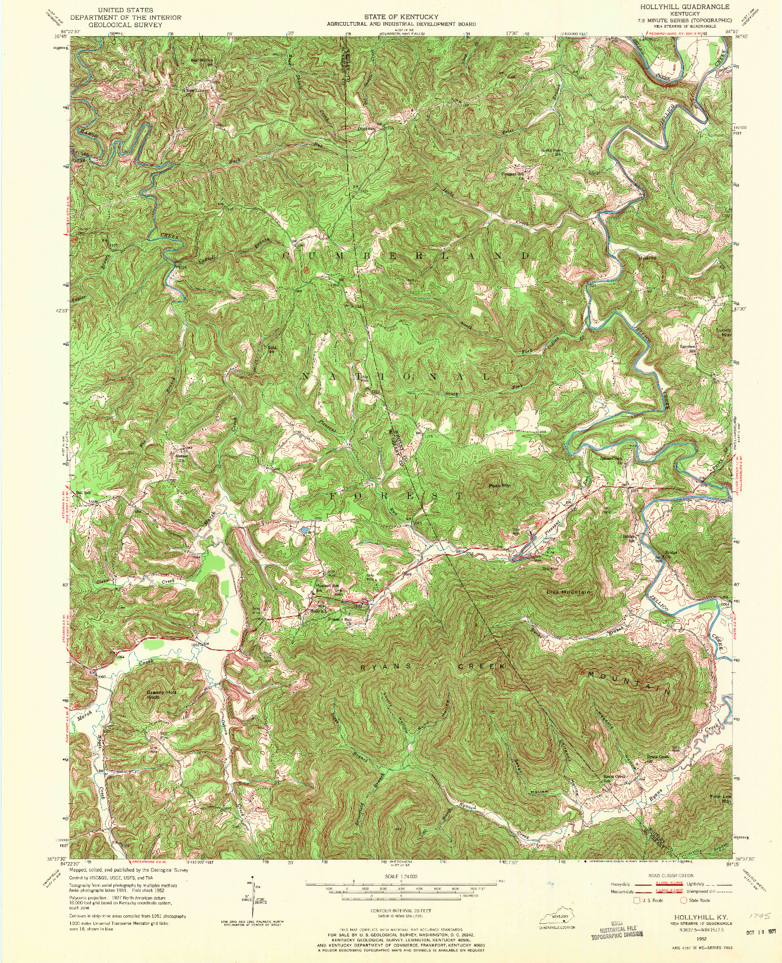 USGS 1:24000-SCALE QUADRANGLE FOR HOLLYHILL, KY 1952