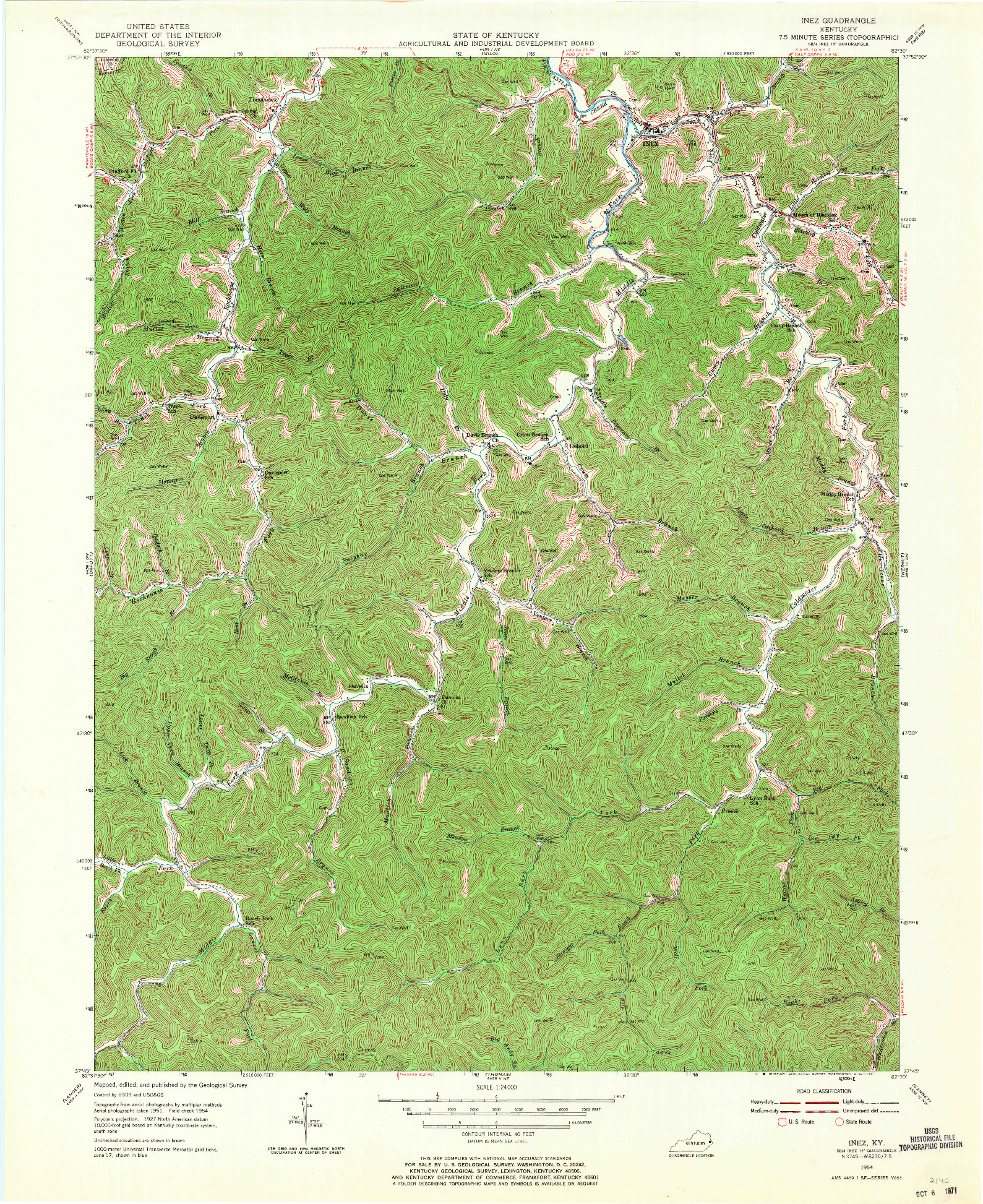 USGS 1:24000-SCALE QUADRANGLE FOR INEZ, KY 1954