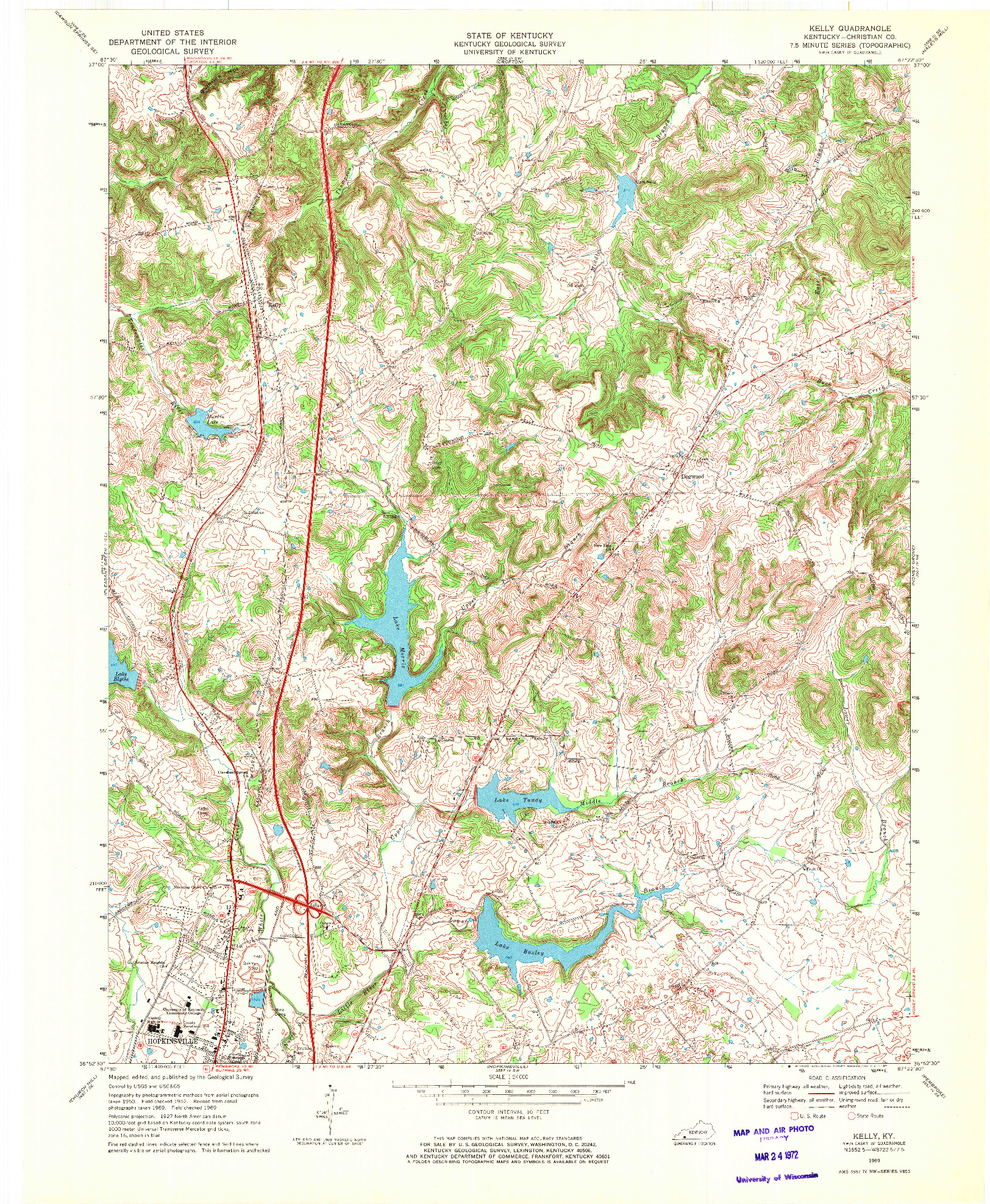 USGS 1:24000-SCALE QUADRANGLE FOR KELLY, KY 1969