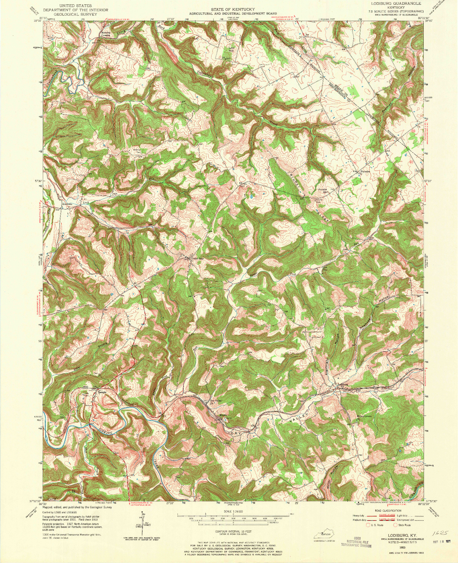 USGS 1:24000-SCALE QUADRANGLE FOR LODIBURG, KY 1953