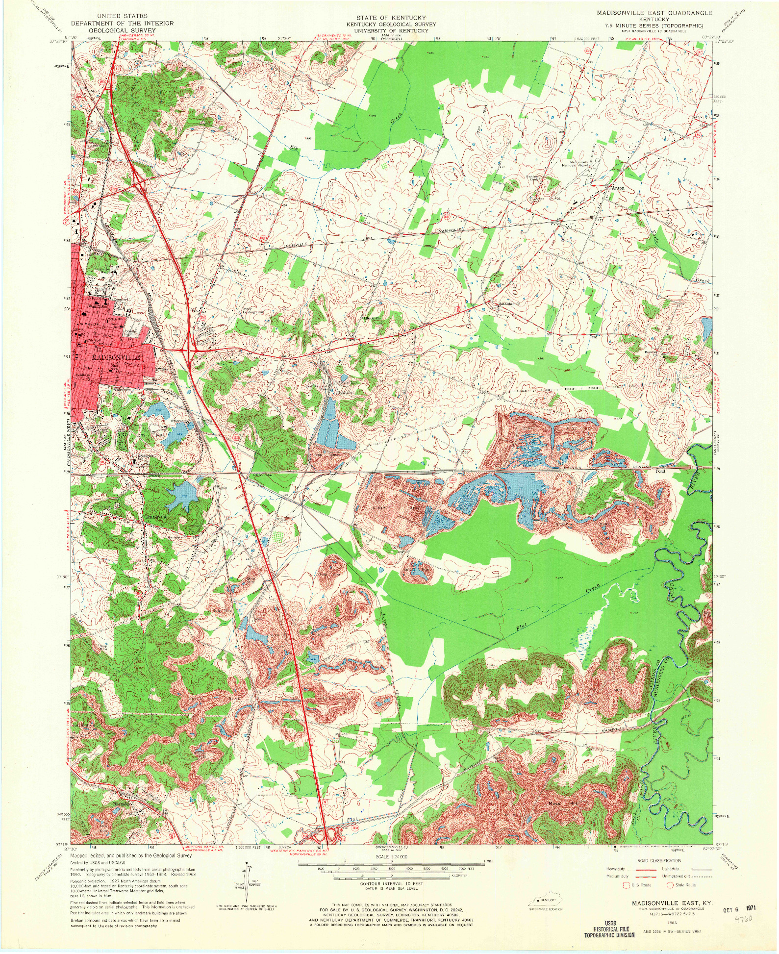 USGS 1:24000-SCALE QUADRANGLE FOR MADISONVILLE EAST, KY 1963