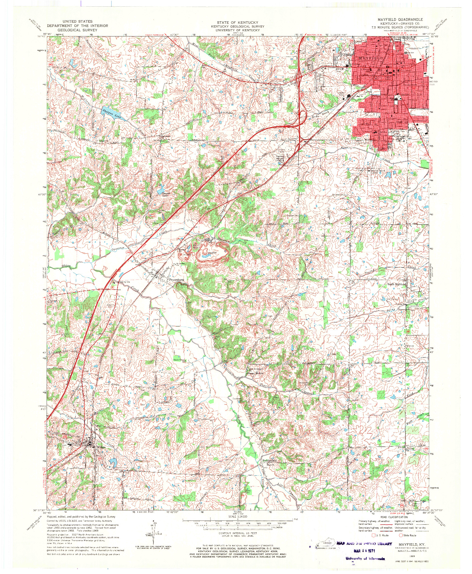 USGS 1:24000-SCALE QUADRANGLE FOR MAYFIELD, KY 1969