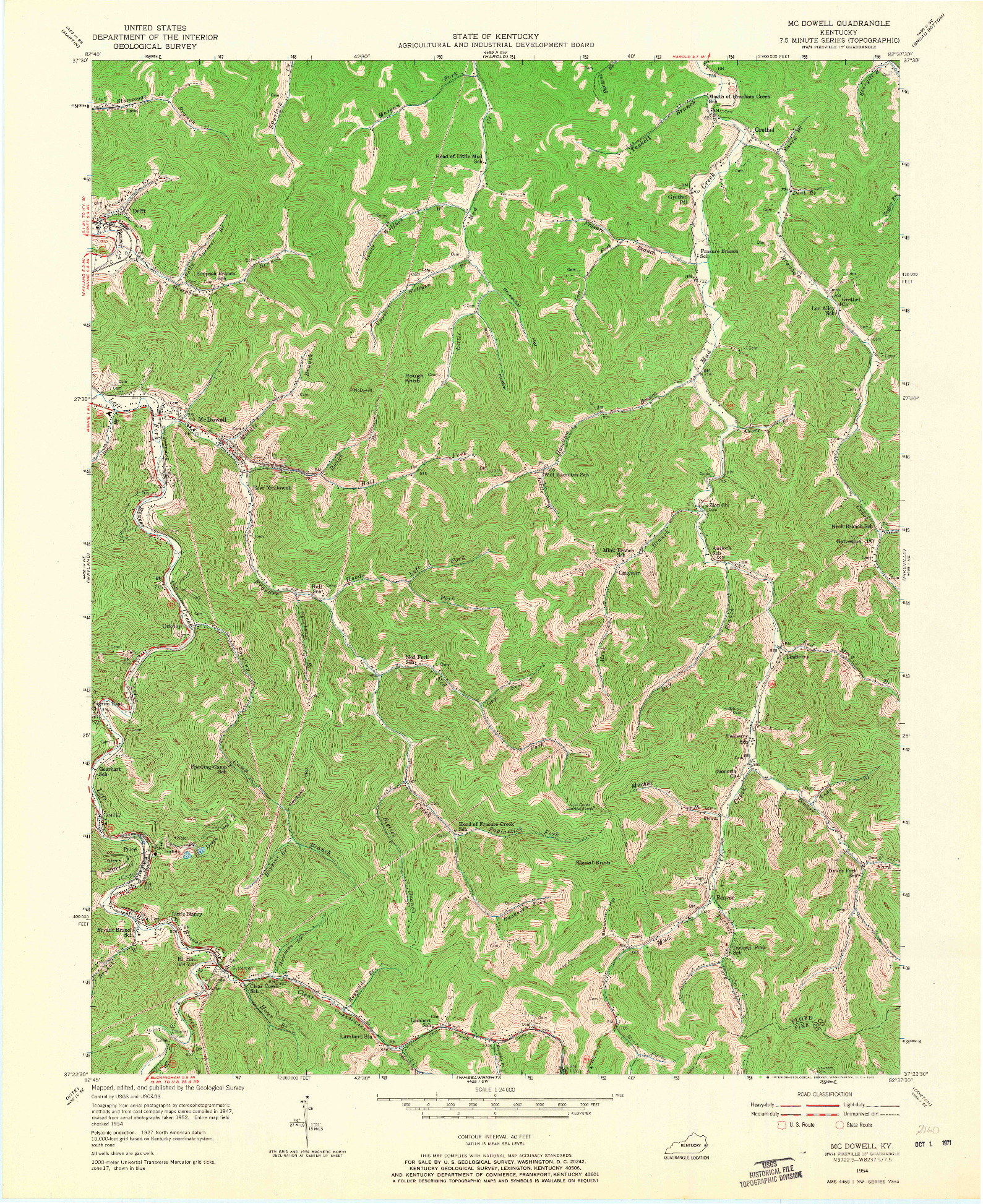 USGS 1:24000-SCALE QUADRANGLE FOR MC DOWELL, KY 1954