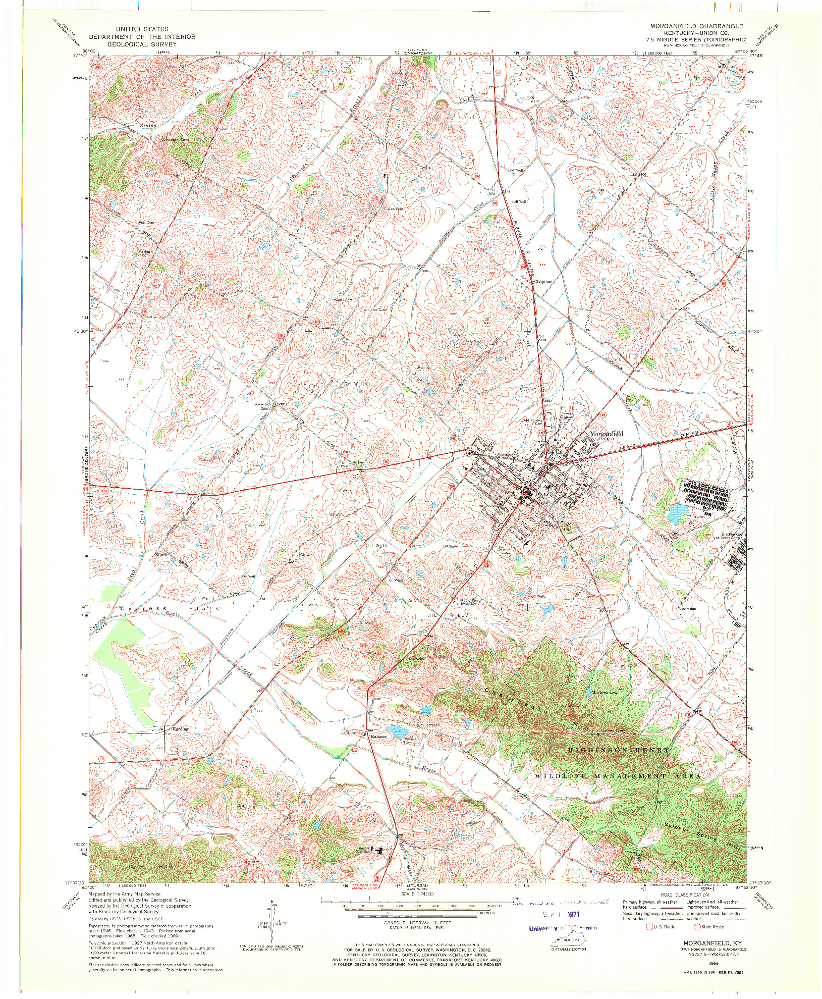 USGS 1:24000-SCALE QUADRANGLE FOR MORGANFIELD, KY 1969