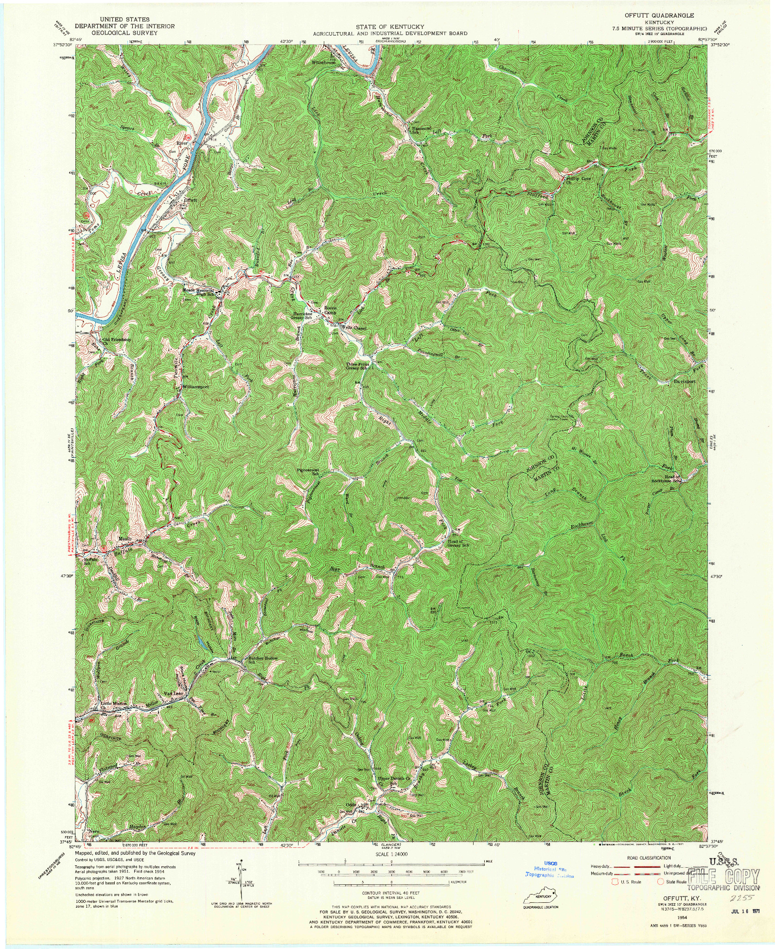 USGS 1:24000-SCALE QUADRANGLE FOR OFFUTT, KY 1954