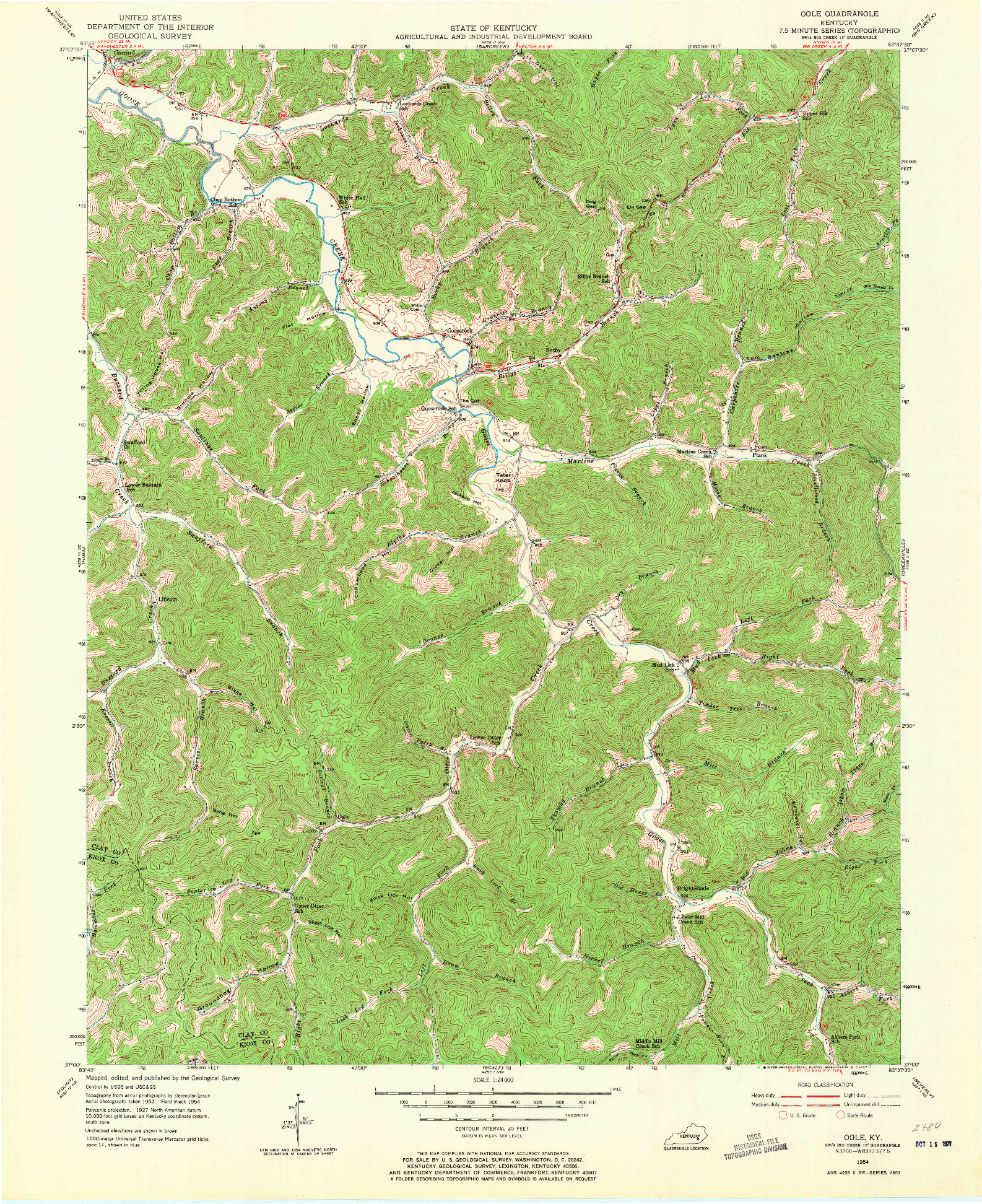 USGS 1:24000-SCALE QUADRANGLE FOR OGLE, KY 1954