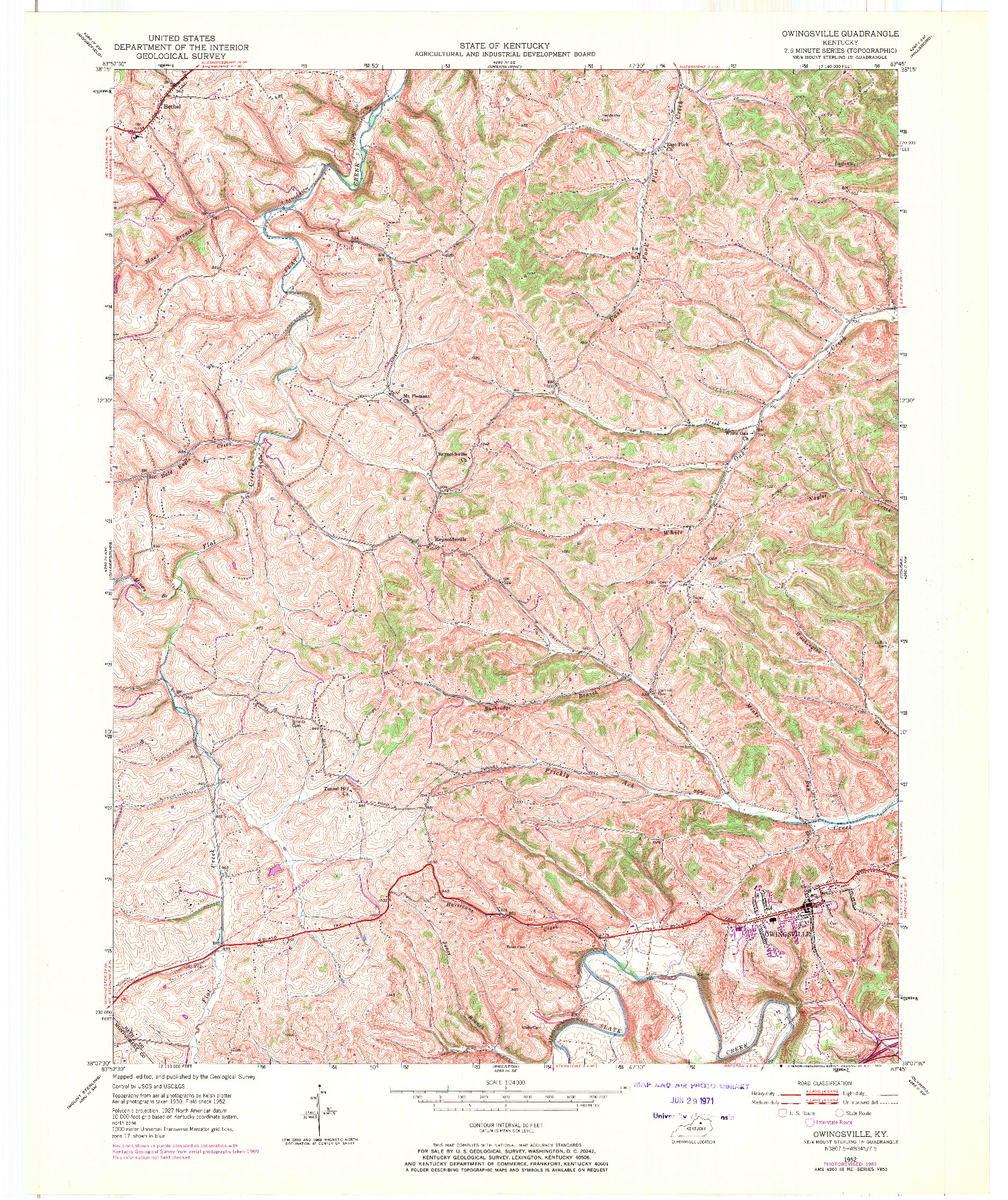 USGS 1:24000-SCALE QUADRANGLE FOR OWINGSVILLE, KY 1952