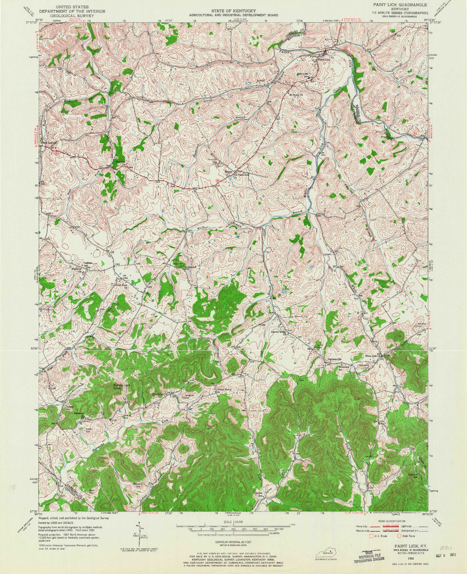 USGS 1:24000-SCALE QUADRANGLE FOR PAINT LICK, KY 1952