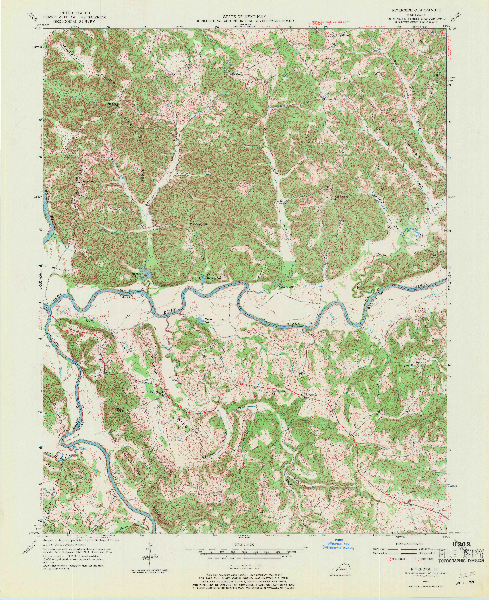 USGS 1:24000-SCALE QUADRANGLE FOR RIVERSIDE, KY 1954