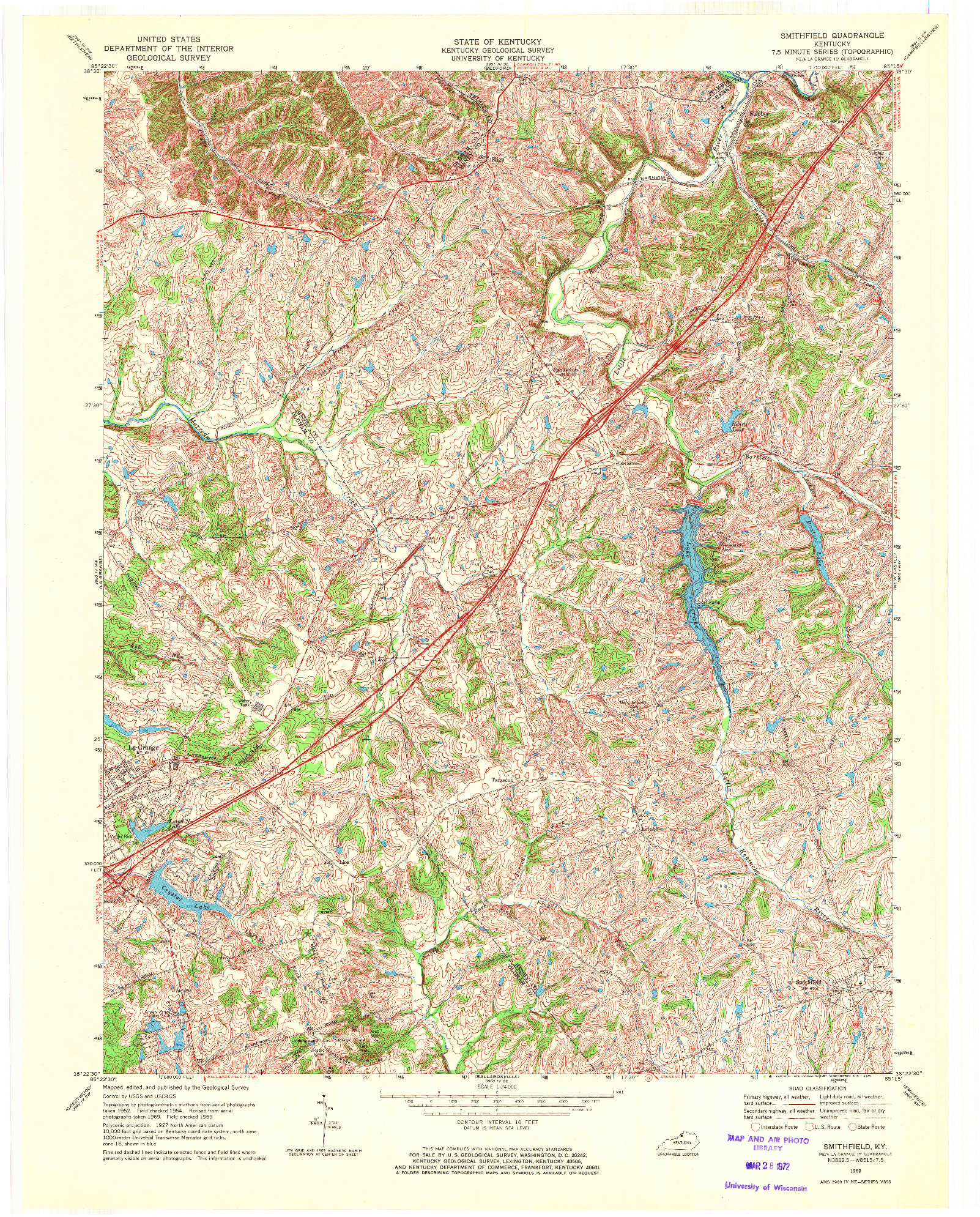 USGS 1:24000-SCALE QUADRANGLE FOR SMITHFIELD, KY 1969