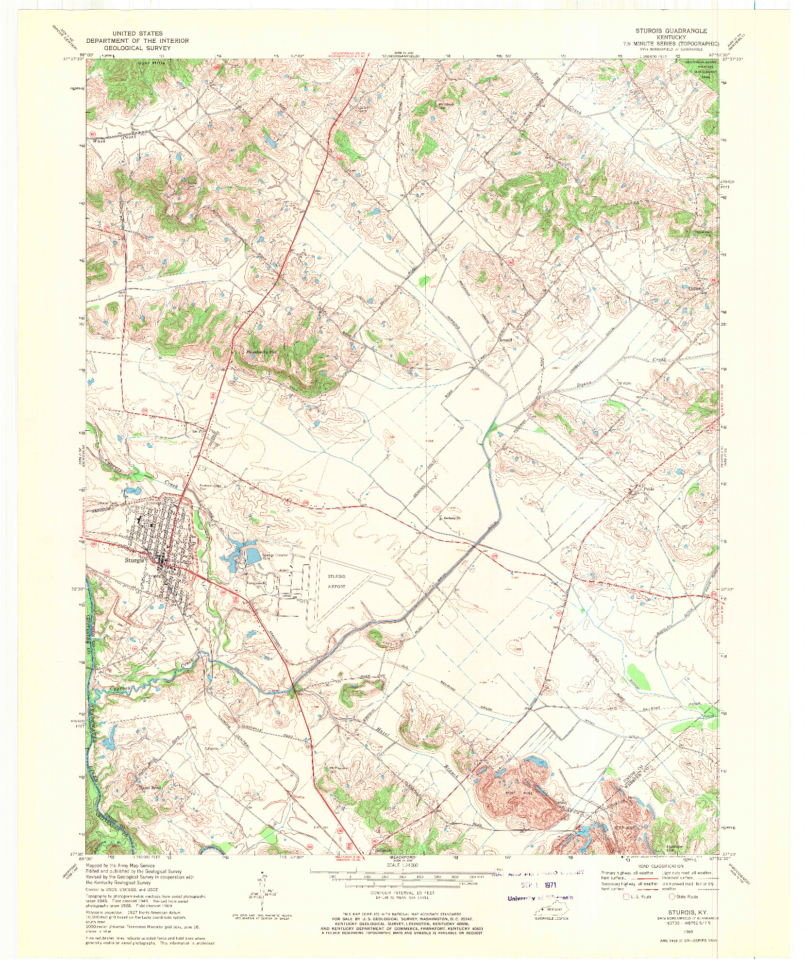 USGS 1:24000-SCALE QUADRANGLE FOR STURGIS, KY 1969