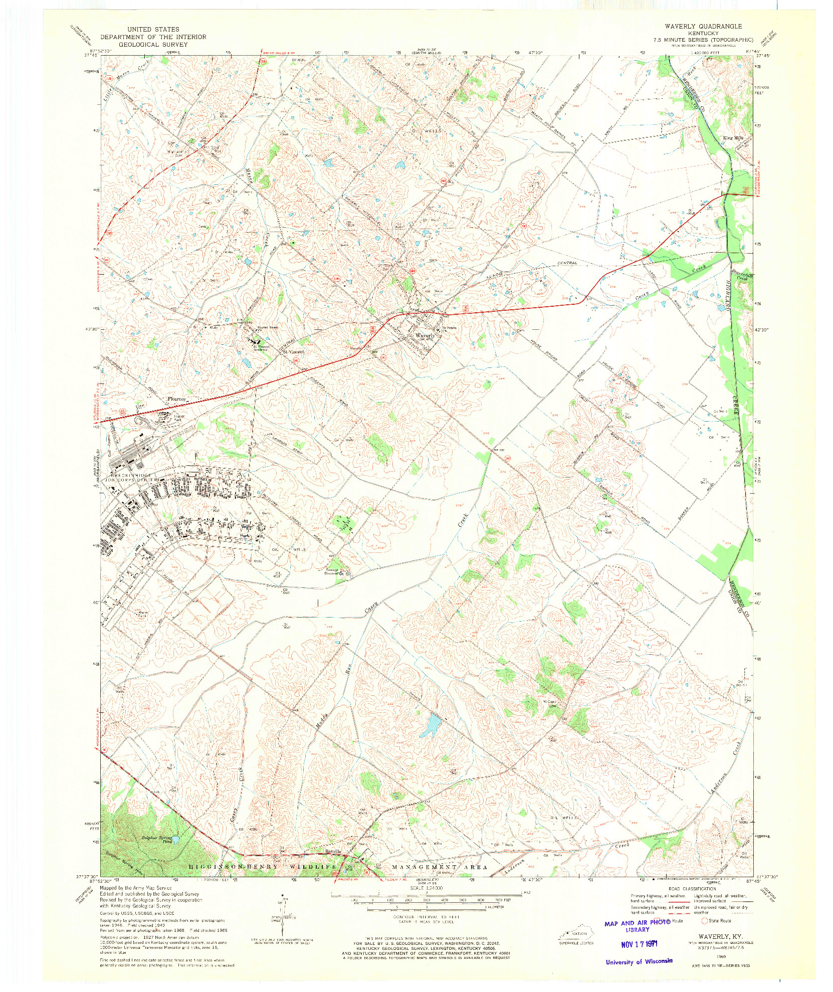 USGS 1:24000-SCALE QUADRANGLE FOR WAVERLY, KY 1969