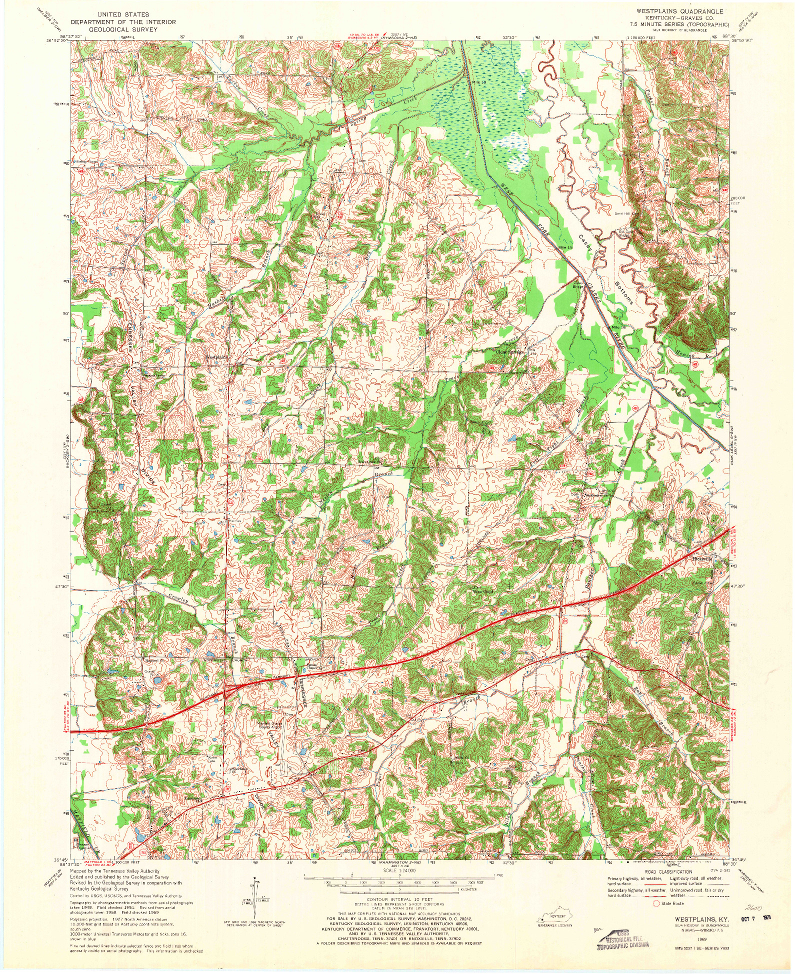 USGS 1:24000-SCALE QUADRANGLE FOR WESTPLAINS, KY 1969