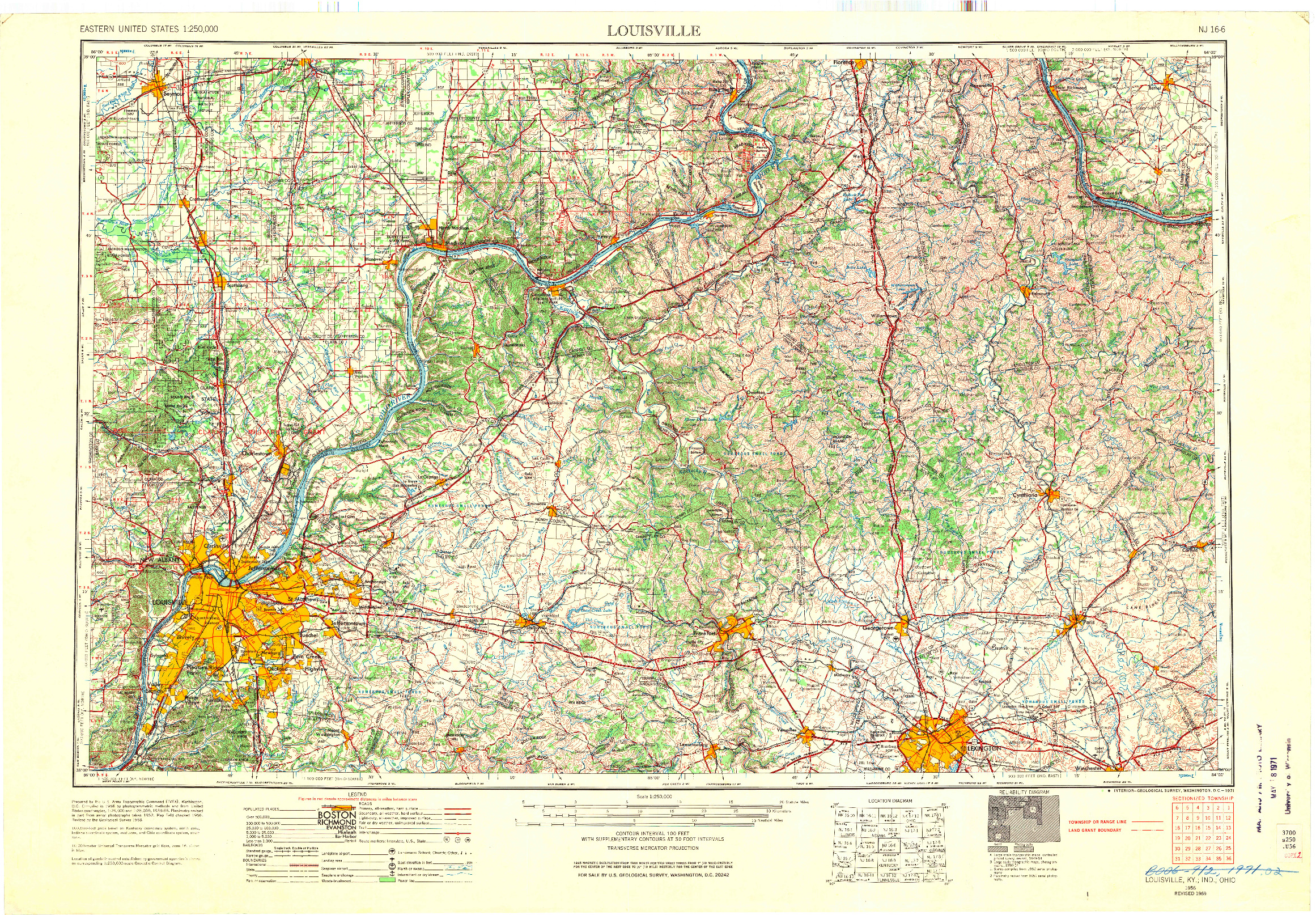 USGS 1:250000-SCALE QUADRANGLE FOR LOUISVILLE, KY 1956