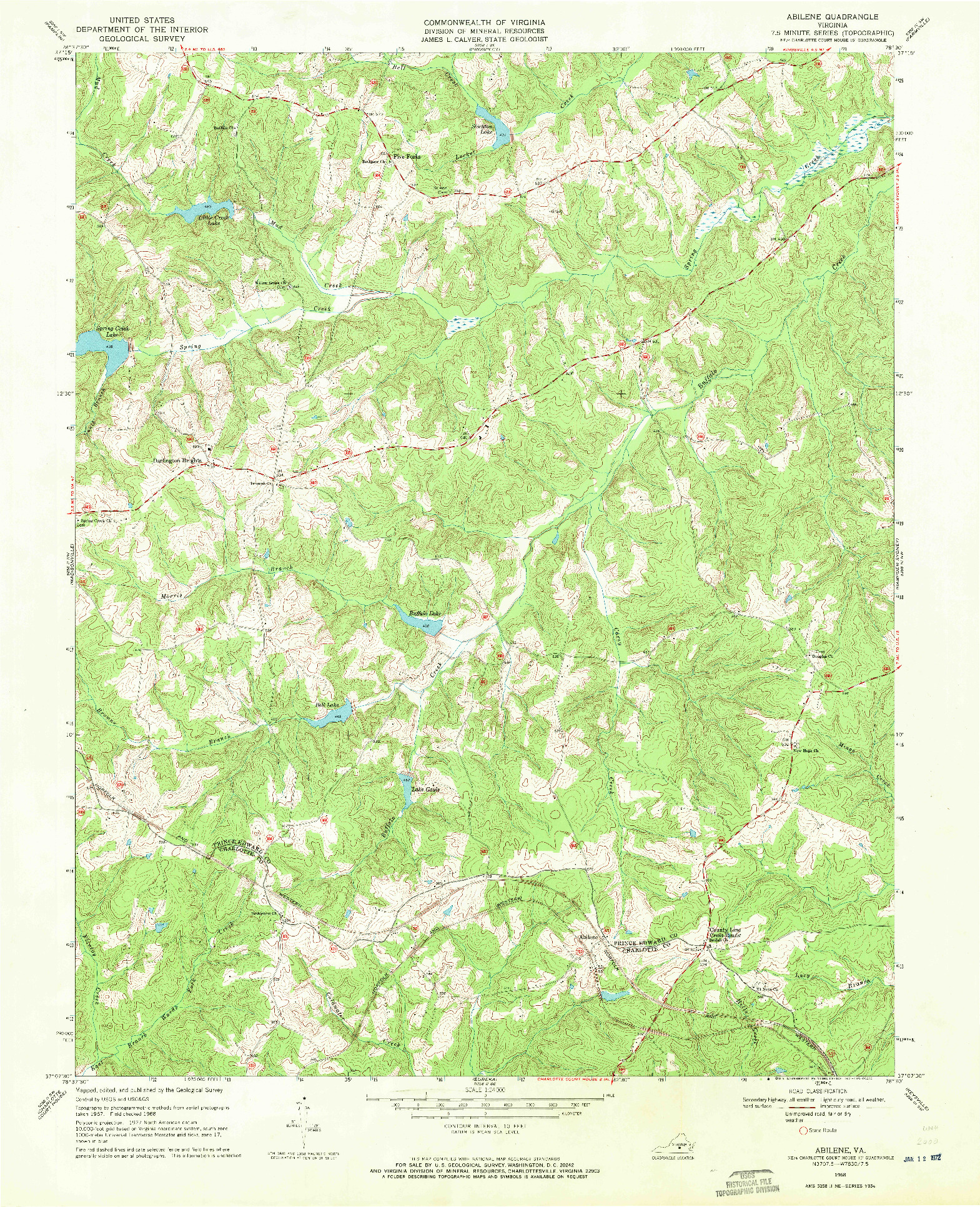 USGS 1:24000-SCALE QUADRANGLE FOR ABILENE, VA 1968