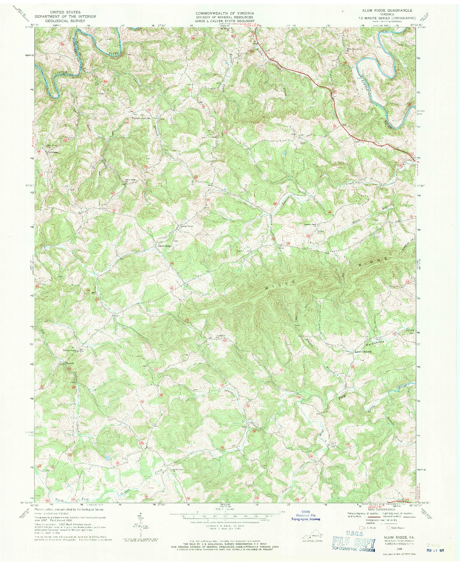 USGS 1:24000-SCALE QUADRANGLE FOR ALUM RIDGE, VA 1968